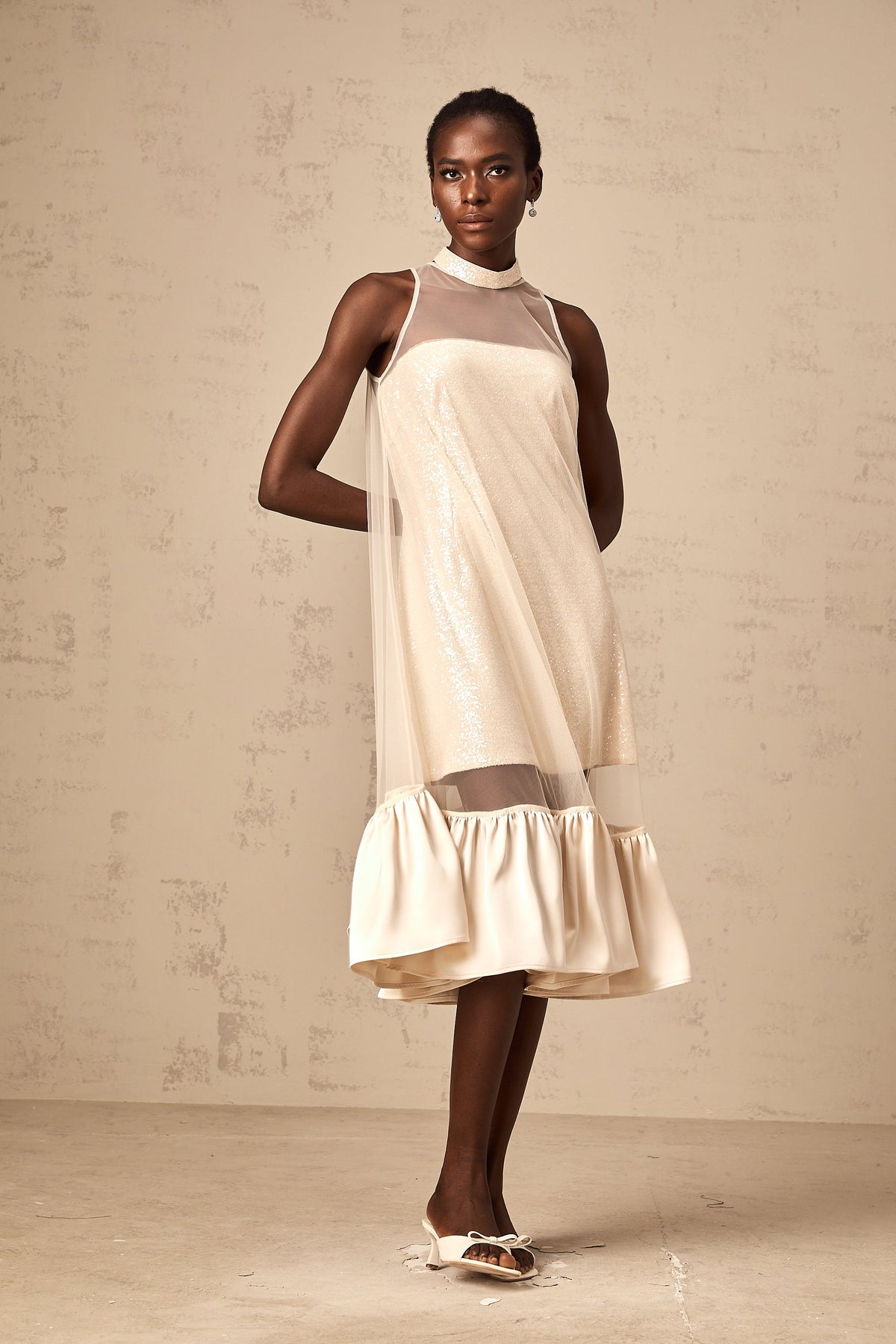 Josette tulle-panel sequined layered midi dress