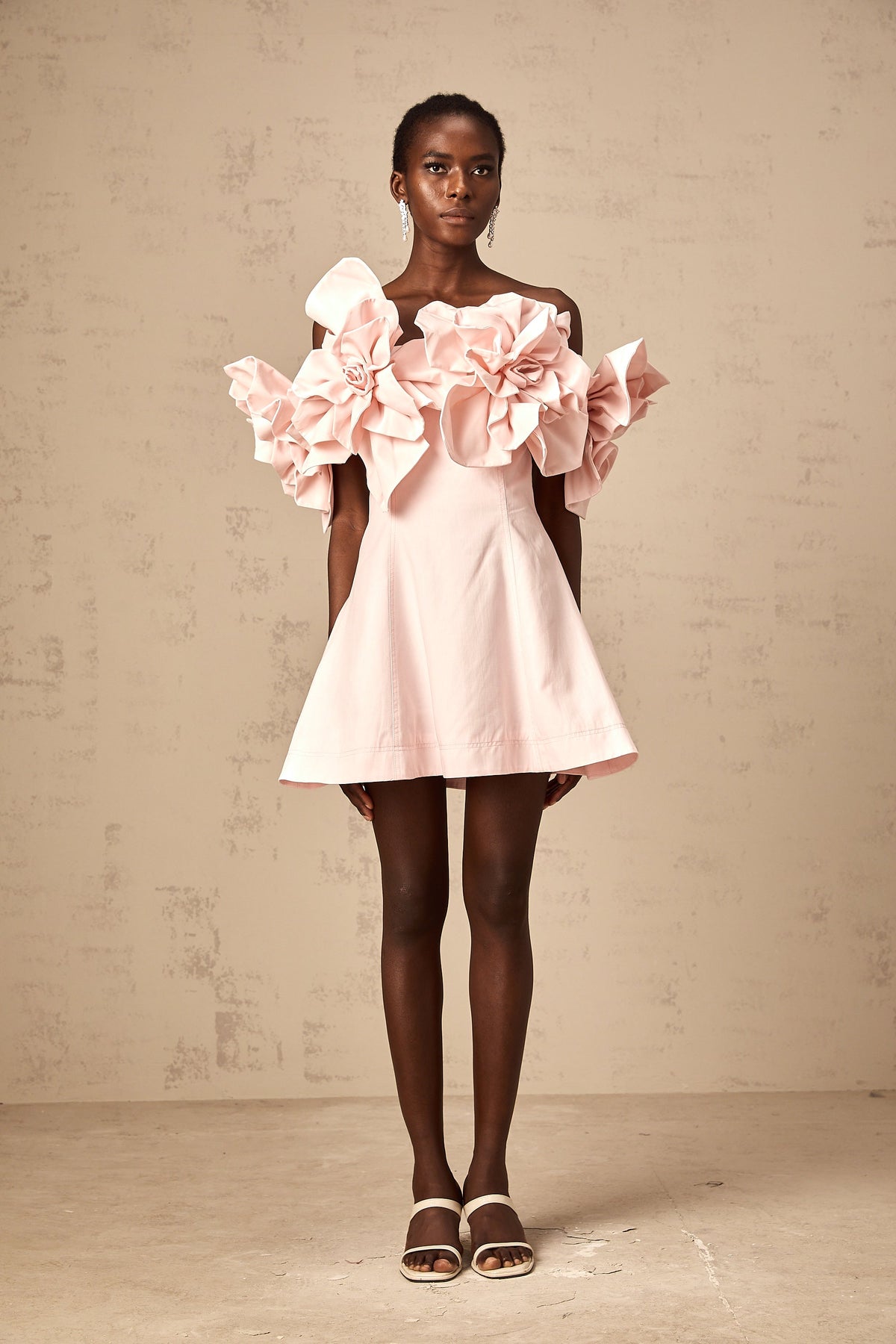 Juliette pink off-shoulder 3D-petal mini dress (Final Sale-US Only)