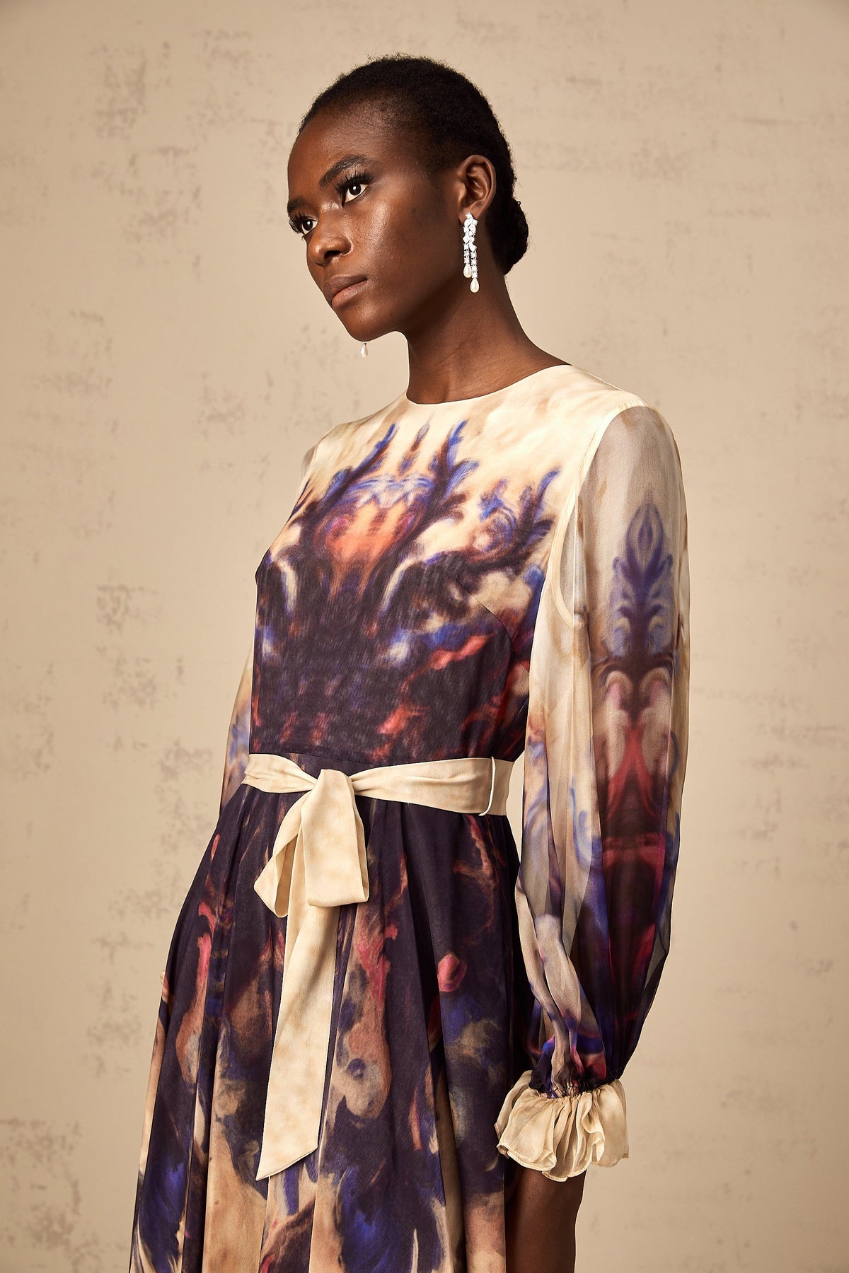 Urbaine smudged graffiti-print silk midi dress