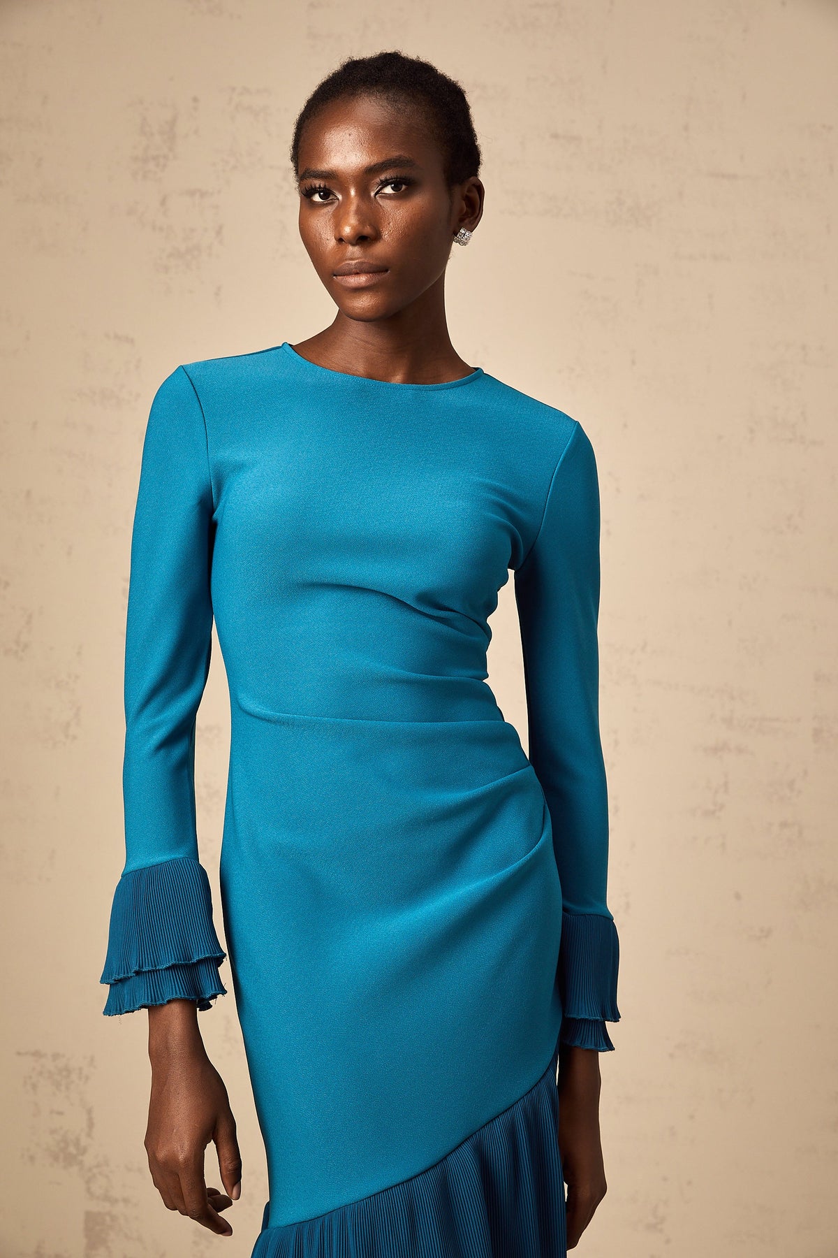 Fleurida ruffled-trim panelled midi dress in Blue (Final Sale-US Only)