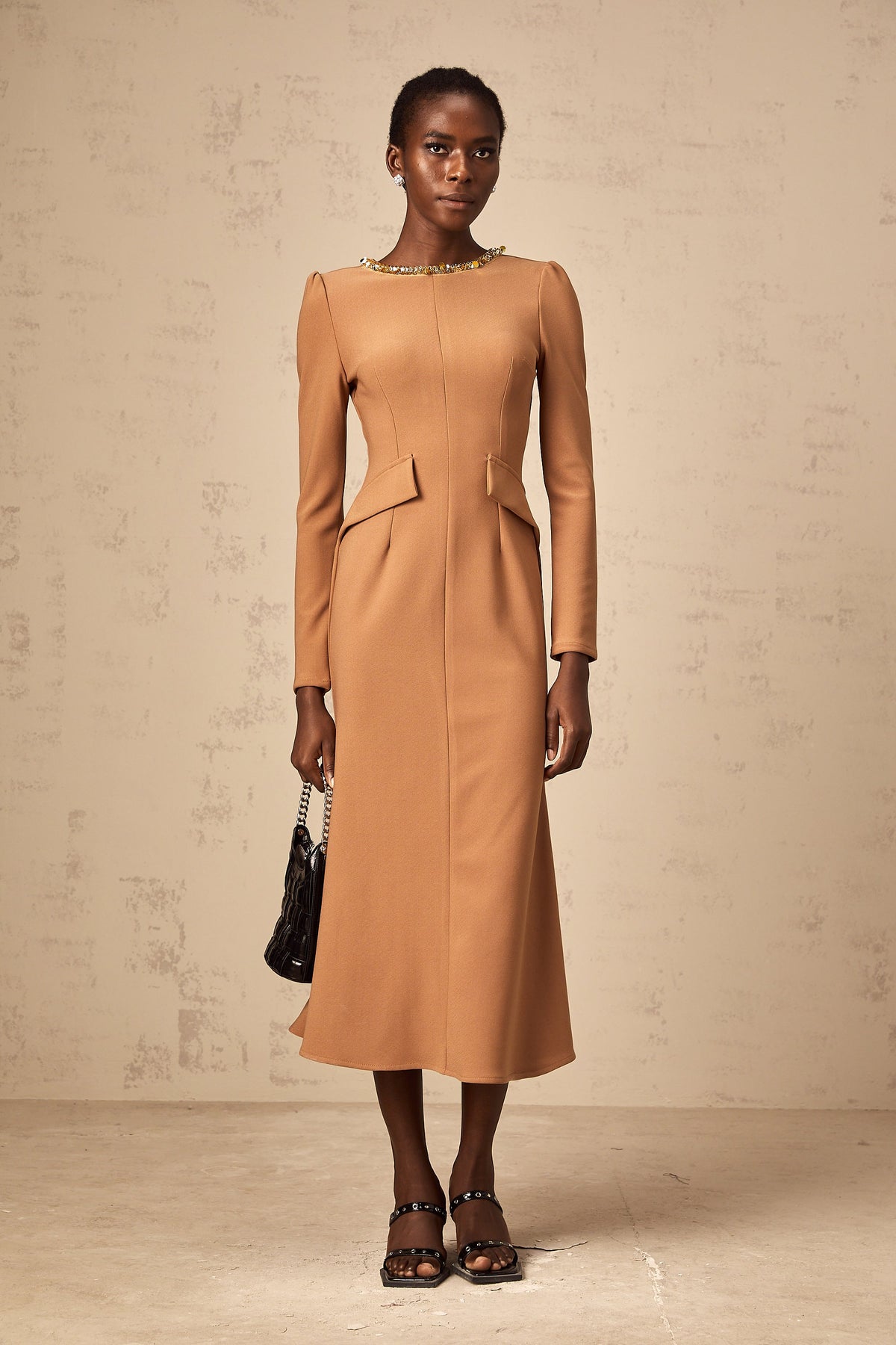Doriane khaki sequin-embellished midi dress