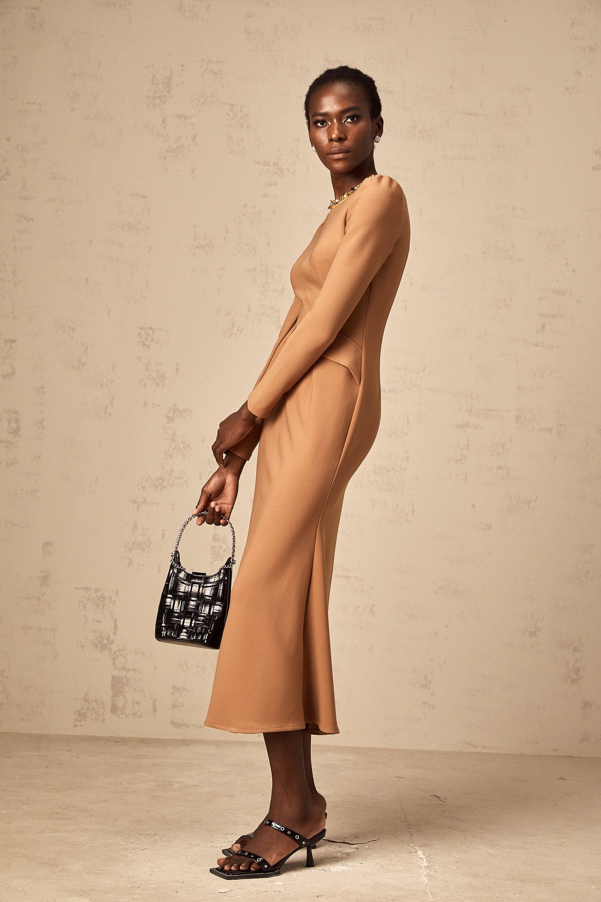 Doriane khaki sequin-embellished midi dress