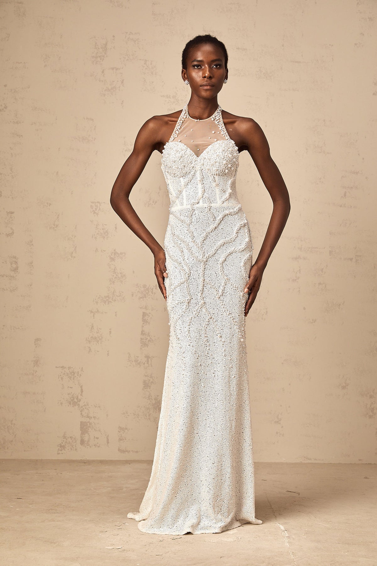 Sophie white faux-pearl embellished maxi dress