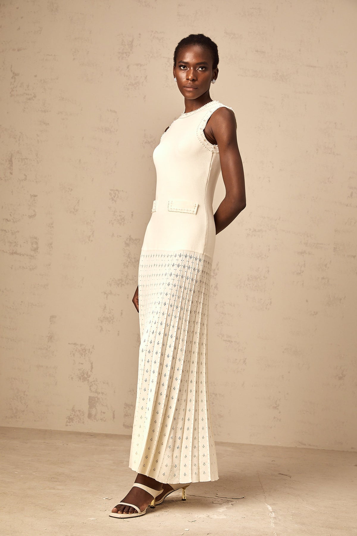 Donatienne white faux-pearl knitted maxi dress (Final Sale-US Only)