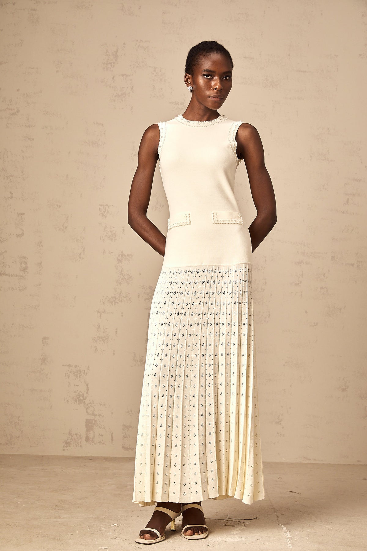 Donatienne white faux-pearl knitted maxi dress (Final Sale-US Only)