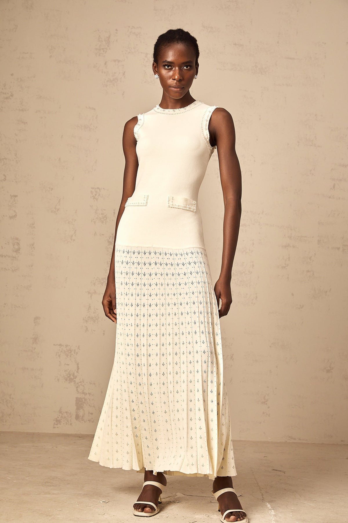 Donatienne white faux-pearl knitted maxi dress (Final Sale-US Only)