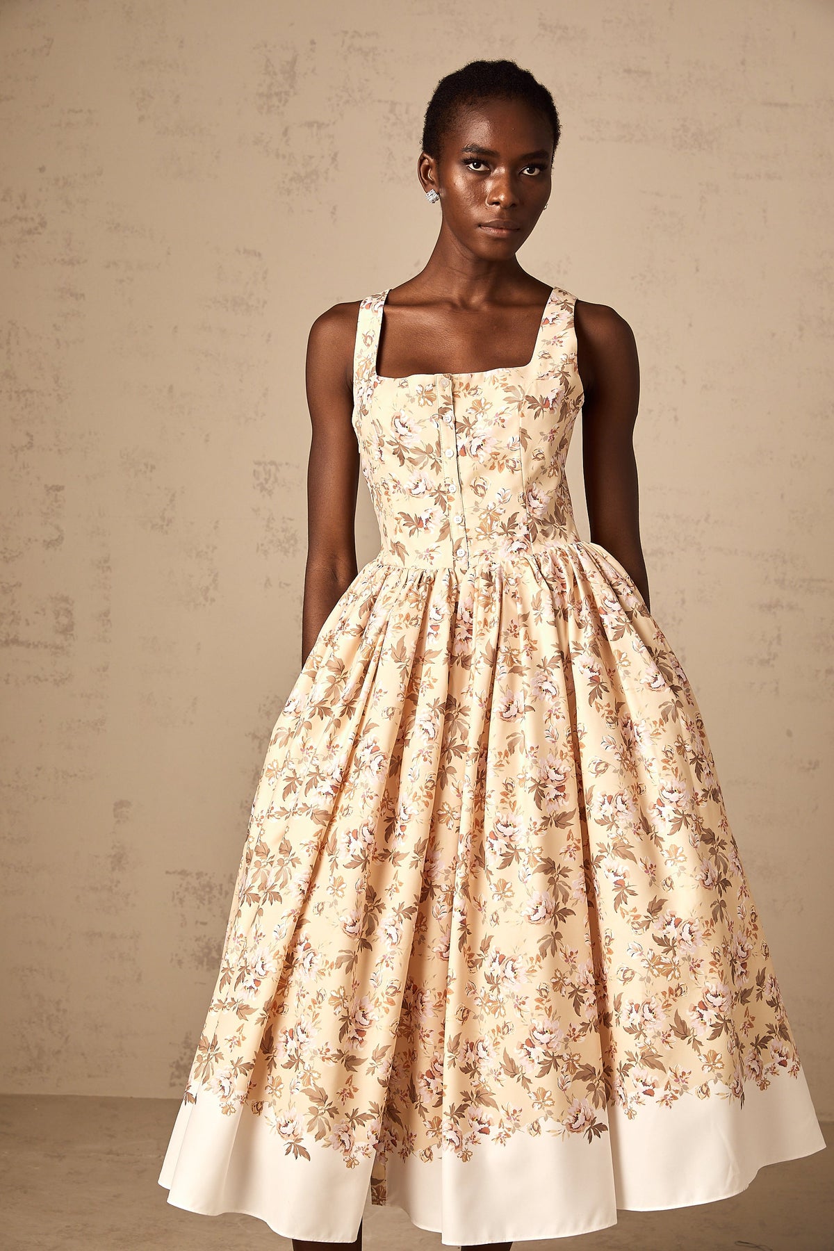 Alizée yellow floral-print buttoned midi dress