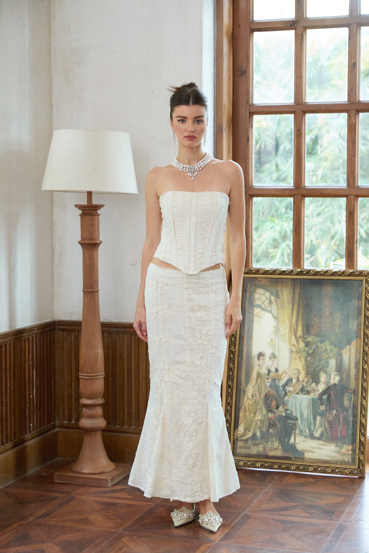 Margot white embroidered top & skirt matching set