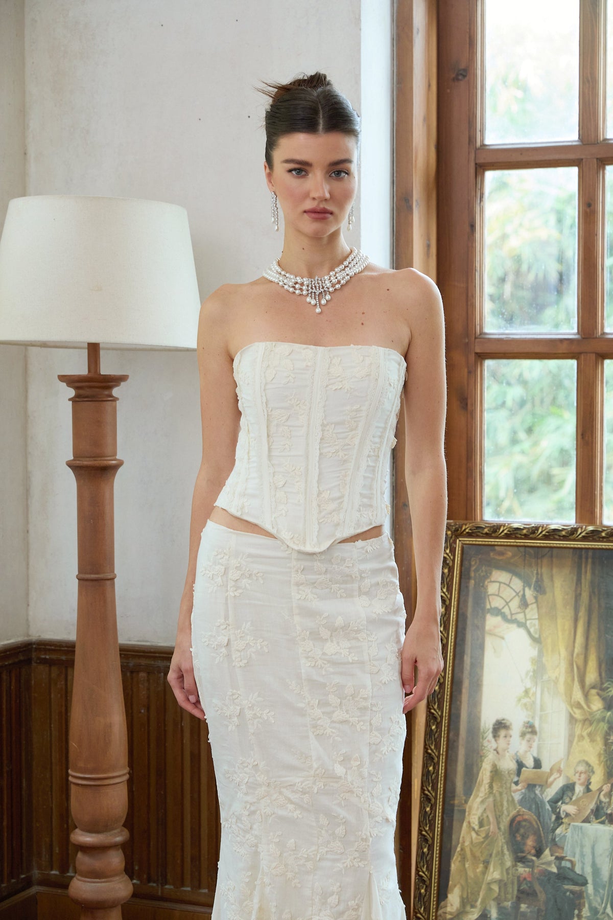 Margot white embroidered top & skirt matching set
