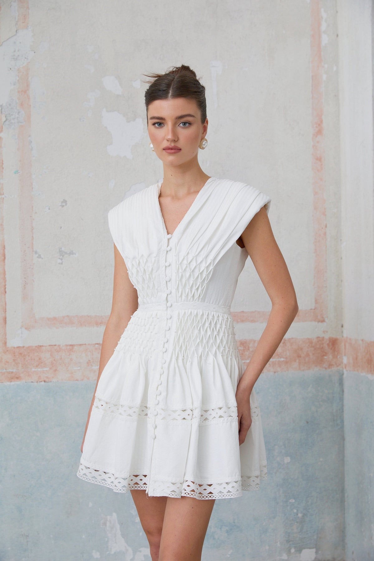 Anaïs cut-out faux-pearl embellished mini dress