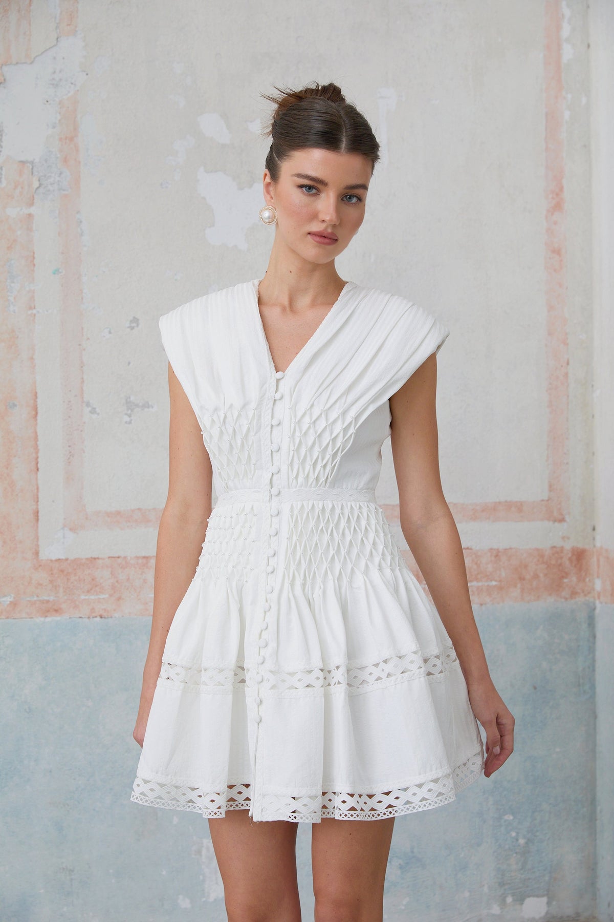 Anaïs cut-out faux-pearl embellished mini dress
