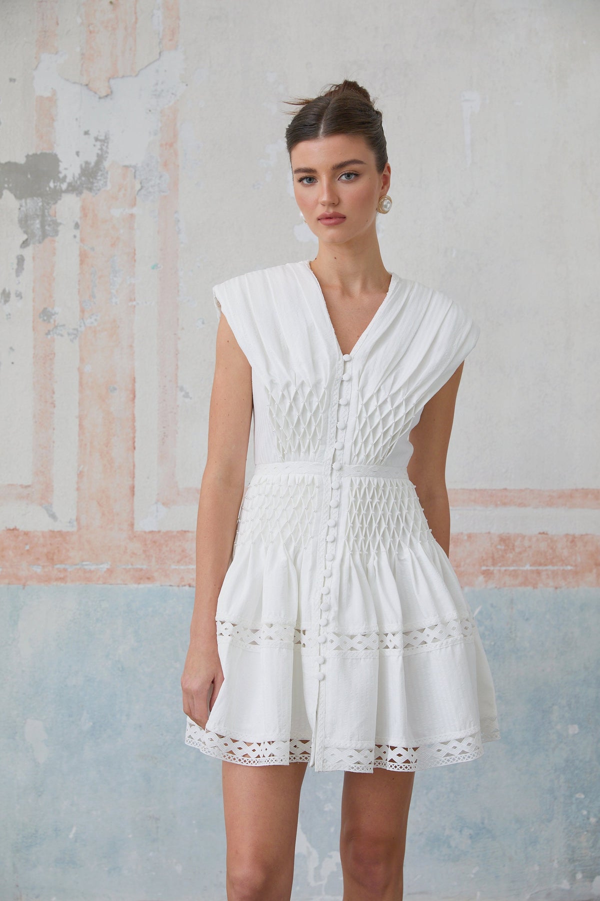 Anaïs cut-out faux-pearl embellished mini dress