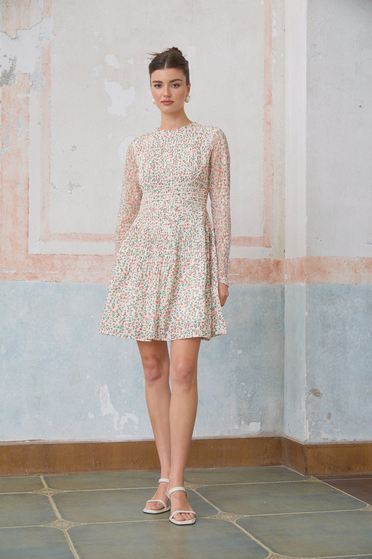 Marion floral-print pleated mini dress