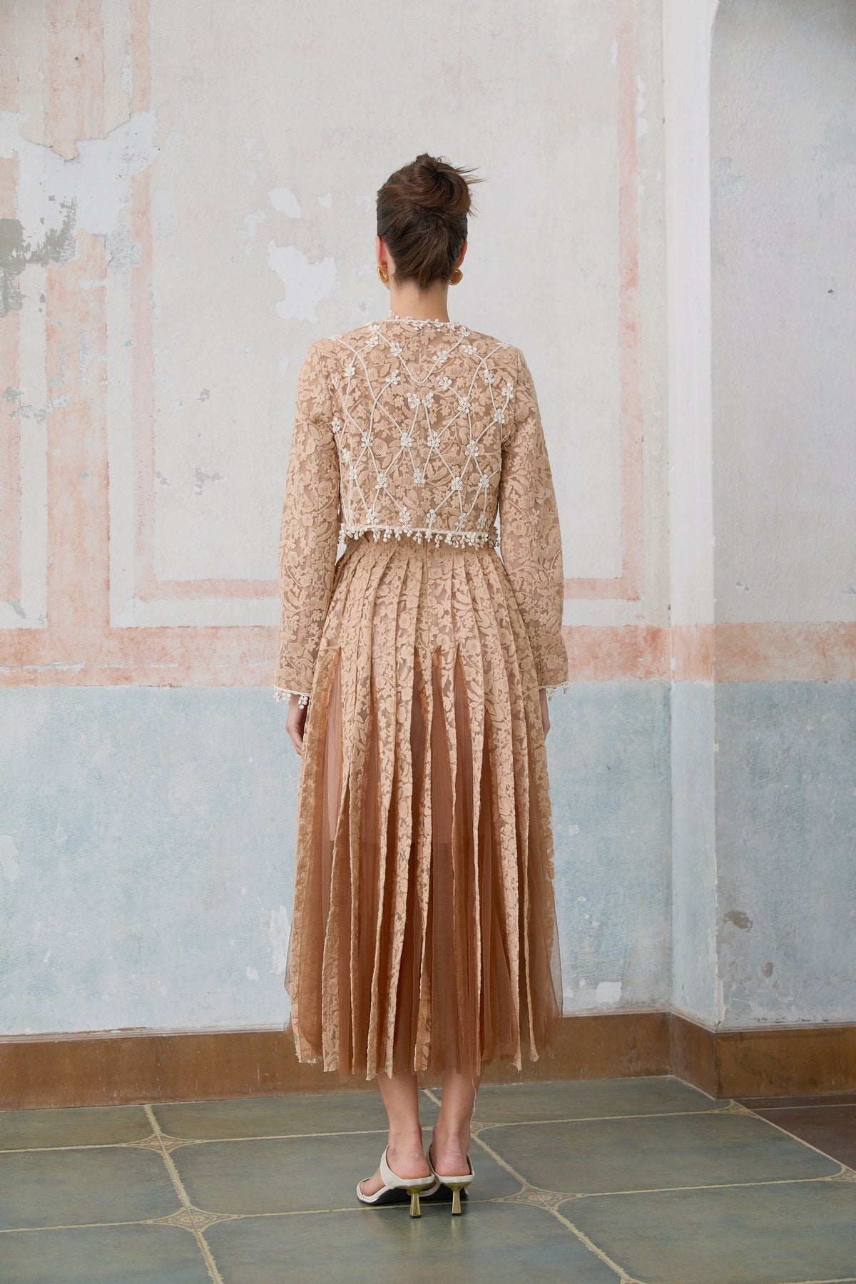 Axelle neutrals crochet-lace cardigan & dress matching set