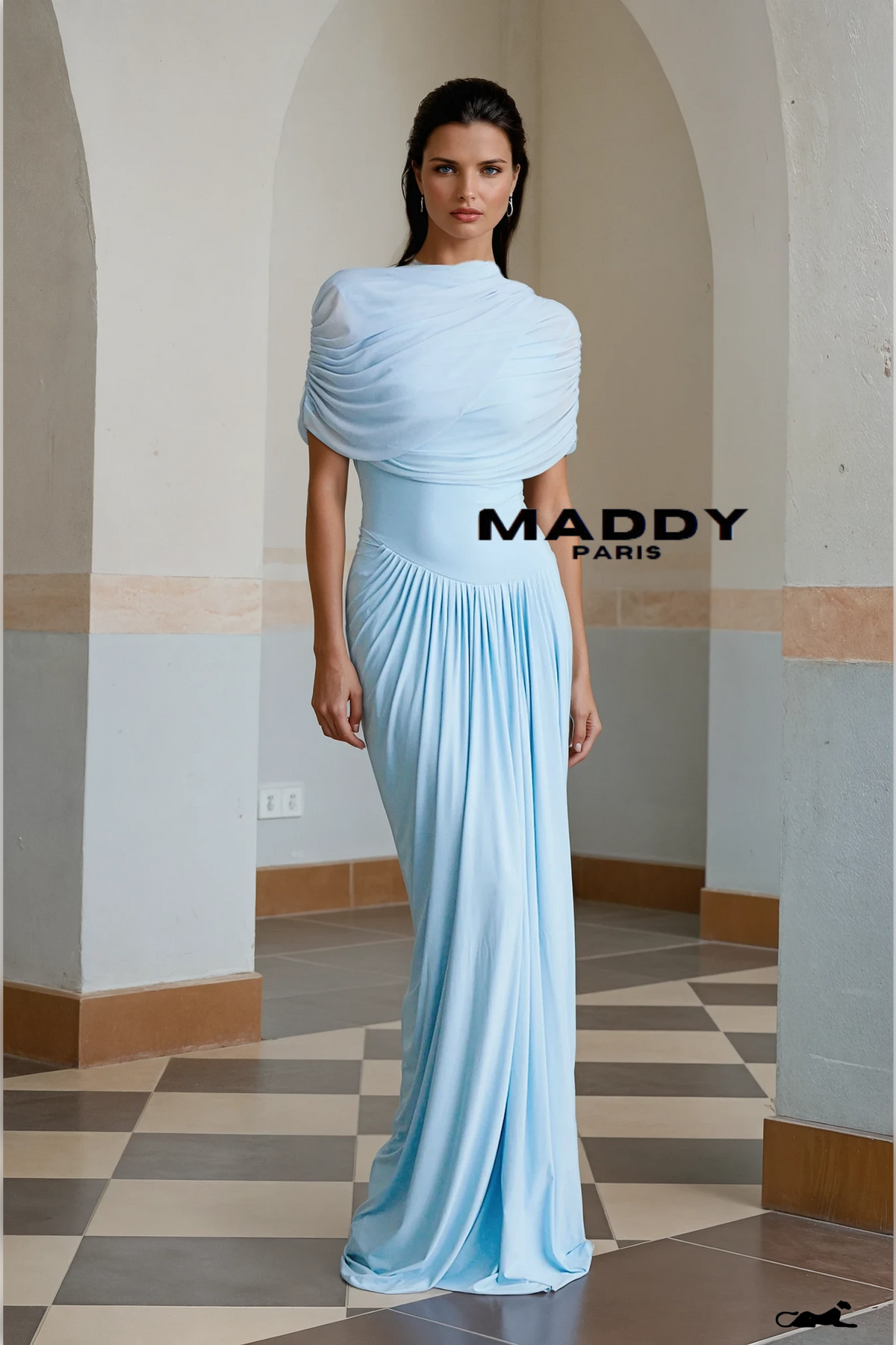 Catherine asymmetrical pleated maxi dress in Baby-blue