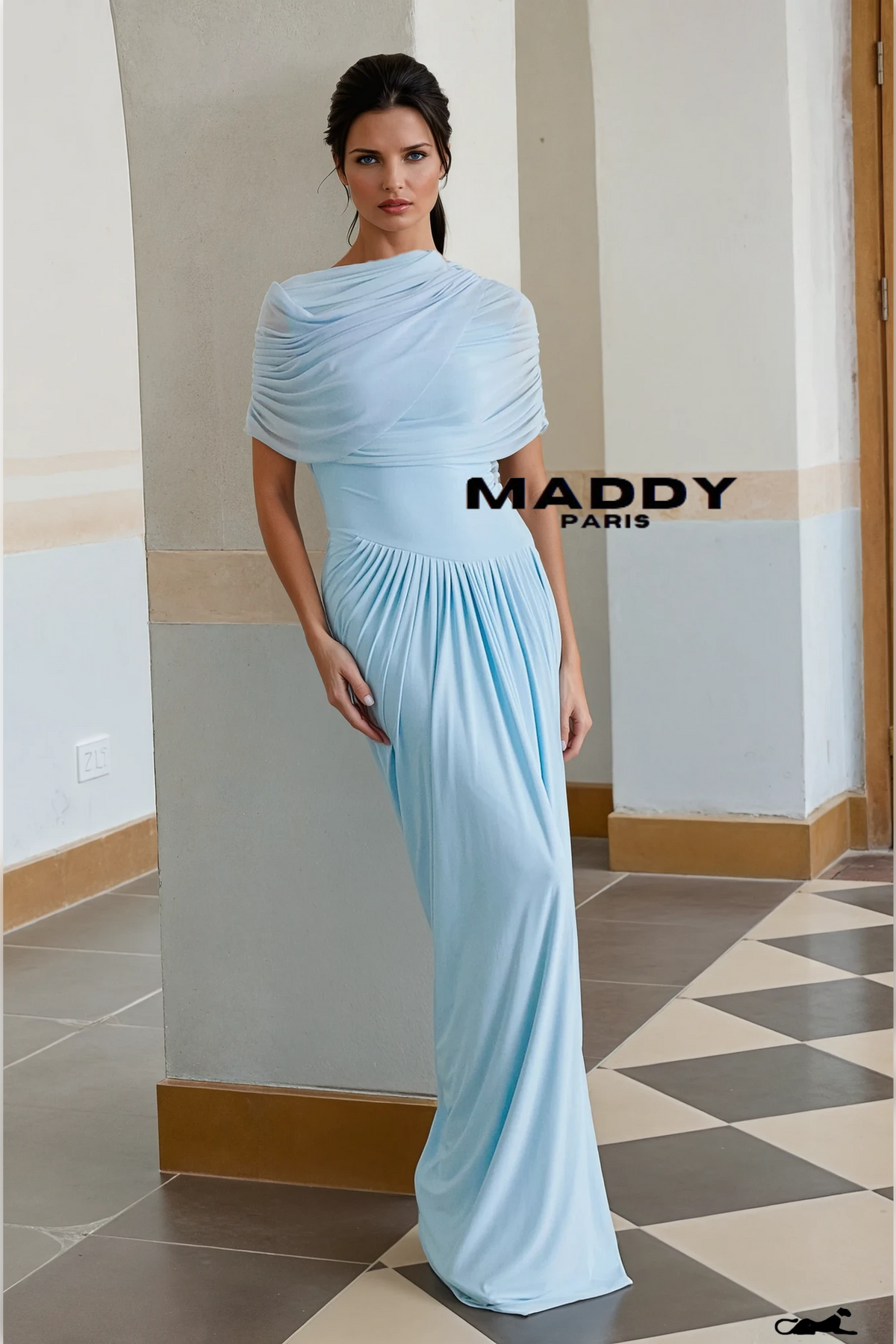Catherine asymmetrical pleated maxi dress in Baby-blue