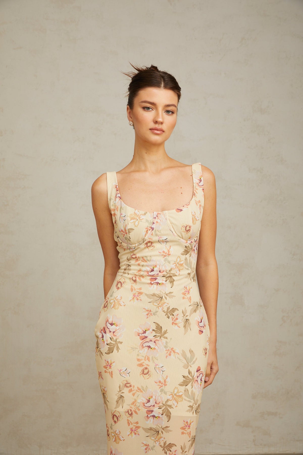 Alizée yellow floral-print sleeveless maxi dress
