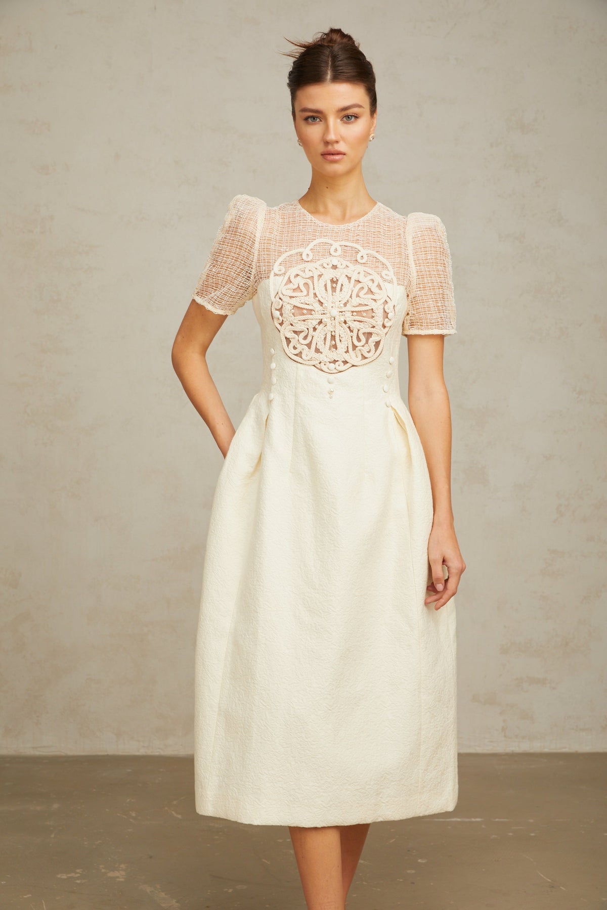 Camille white braid panelled midi dress