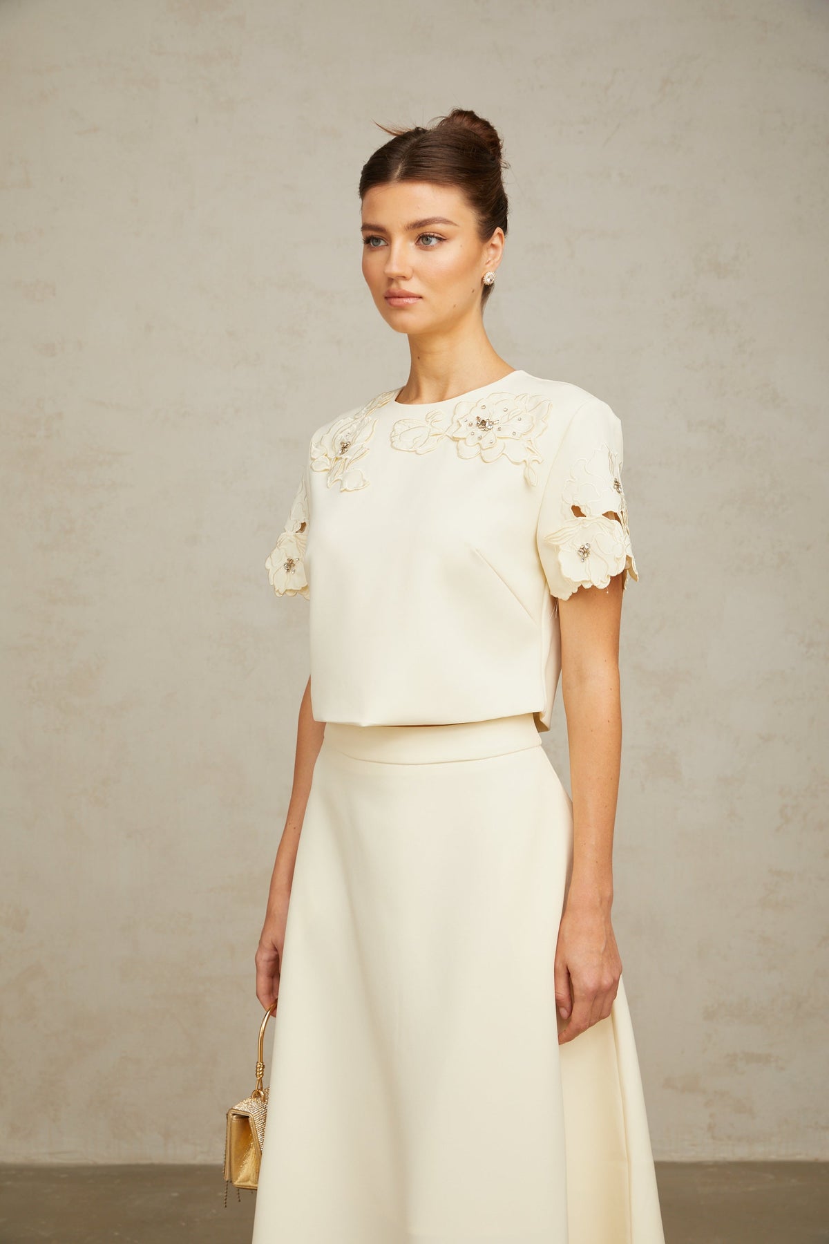 Coralie neutrals 3D-petal top & skirt matching set