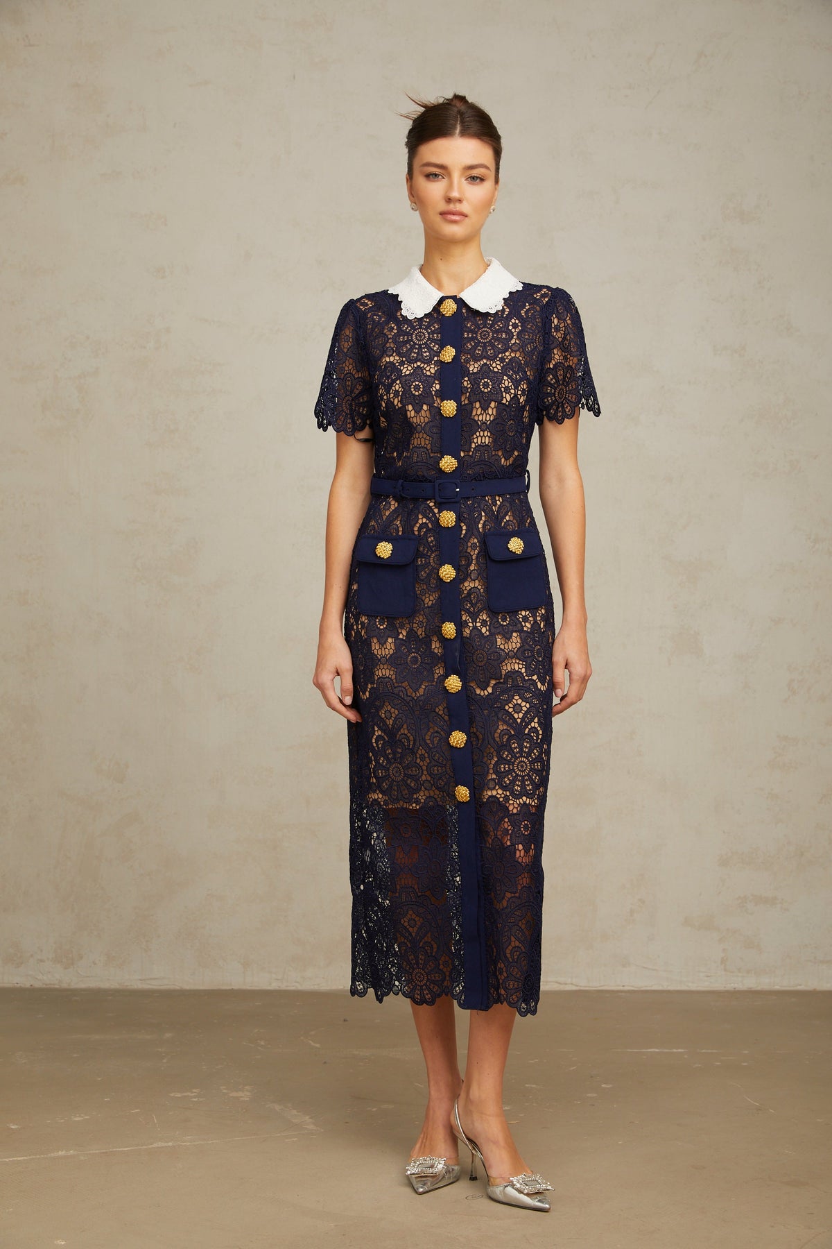 Ariane Navy Crochet-lace Midi Dress (Final Sale-US Only)