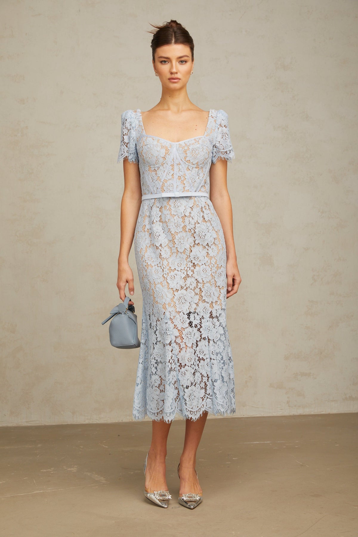 Audrey blue floral-lace boned midi dress (Final Sale-US Only)