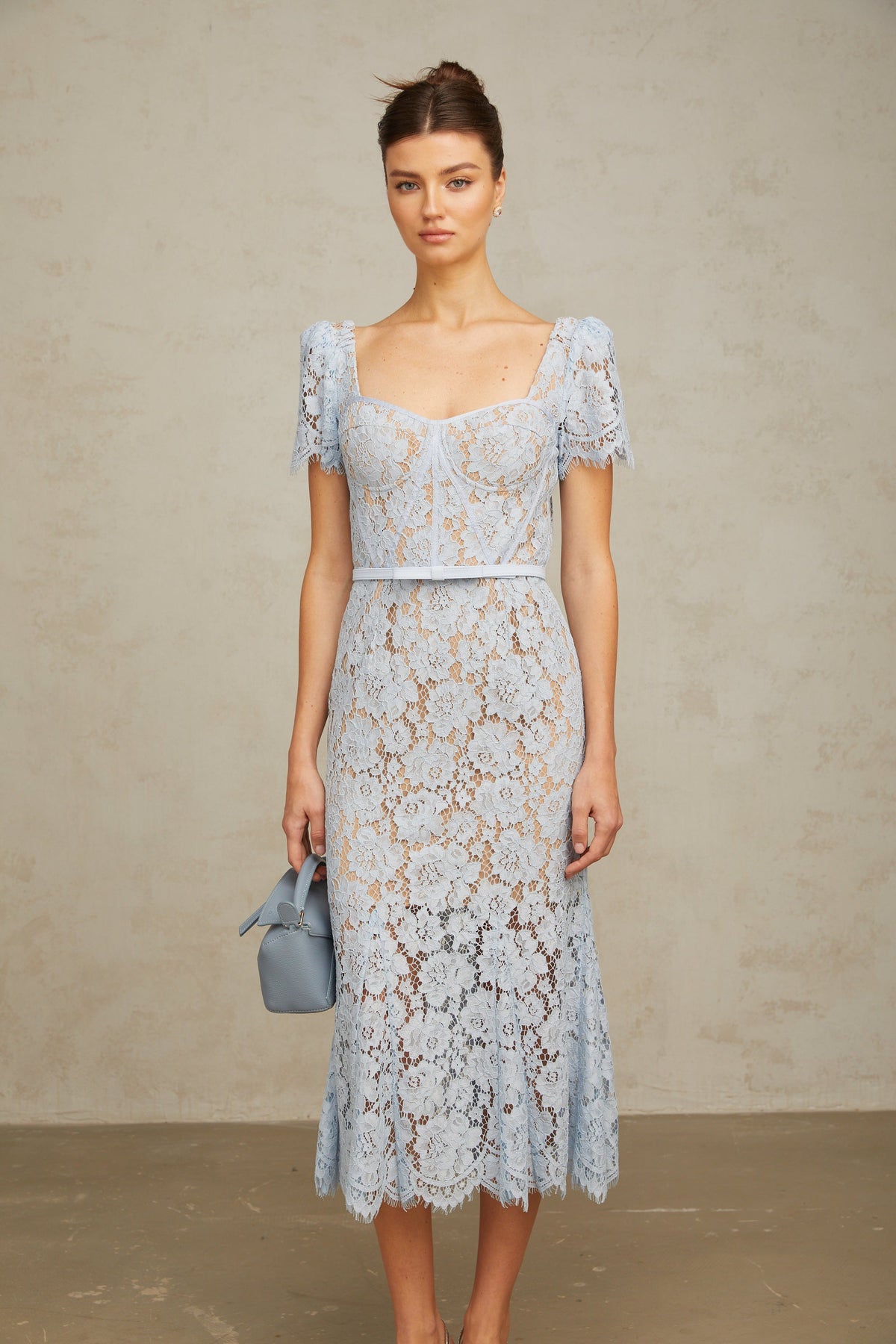 Audrey blue floral-lace boned midi dress (Final Sale-US Only)