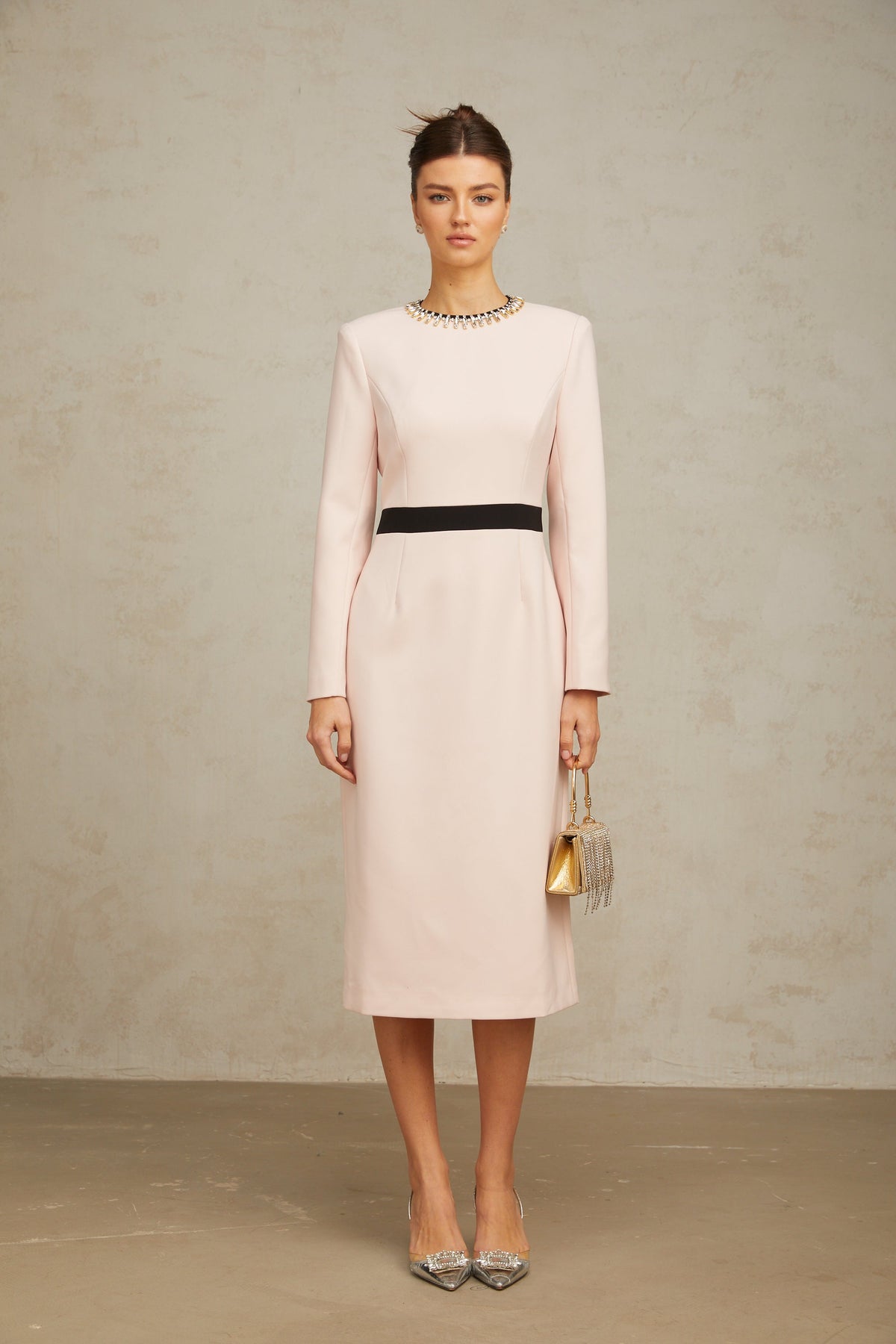 Anaïs pink crystal color-blocked midi dress (Final Sale-US Only)