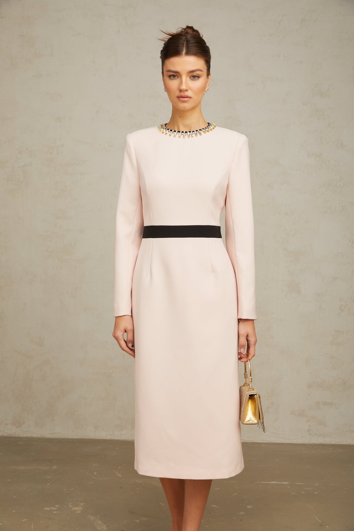 Anaïs pink crystal color-blocked midi dress (Final Sale-US Only)