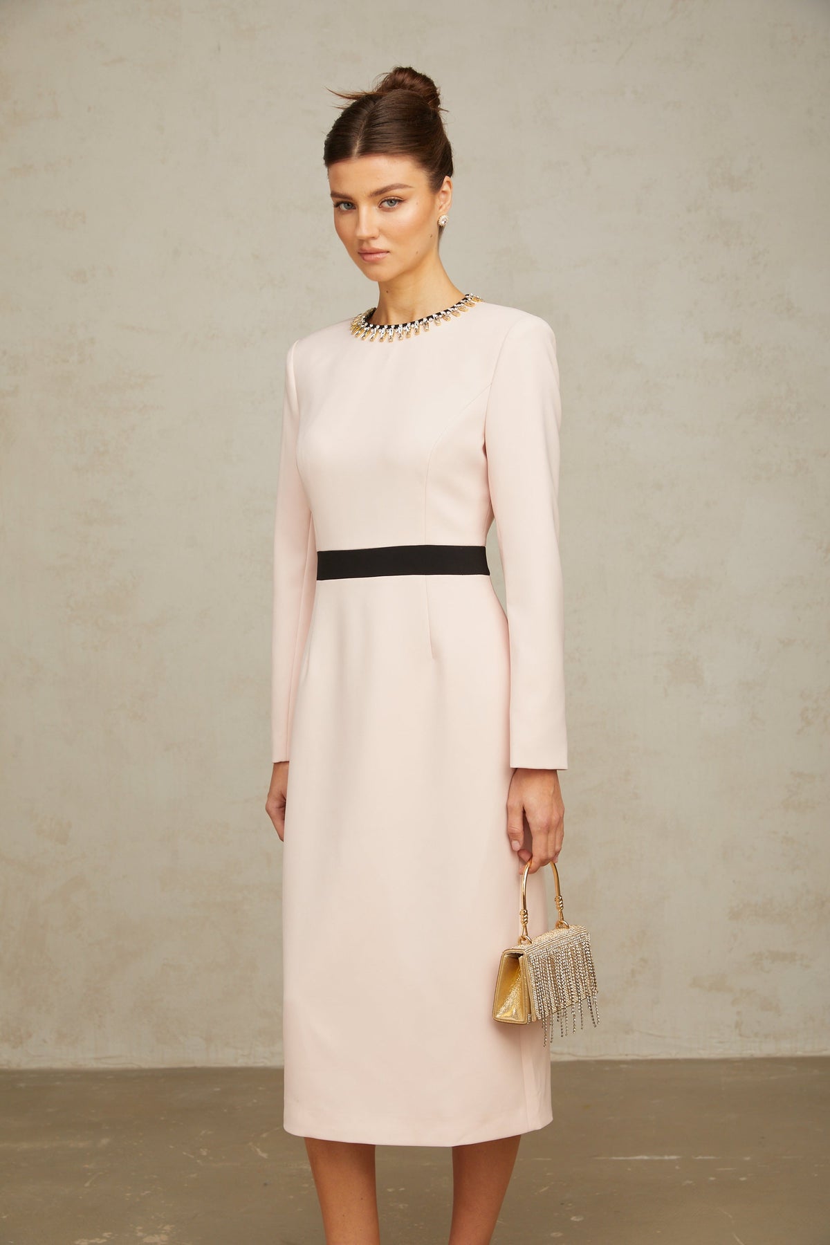 Anaïs pink crystal color-blocked midi dress (Final Sale-US Only)