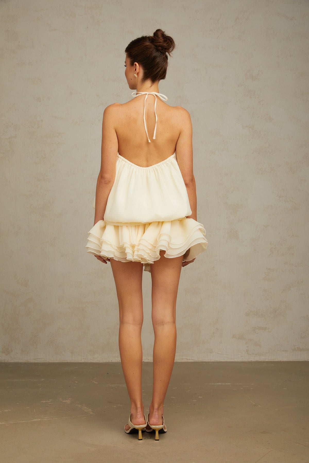 Bérénice white halterneck faux-pearl mini dress