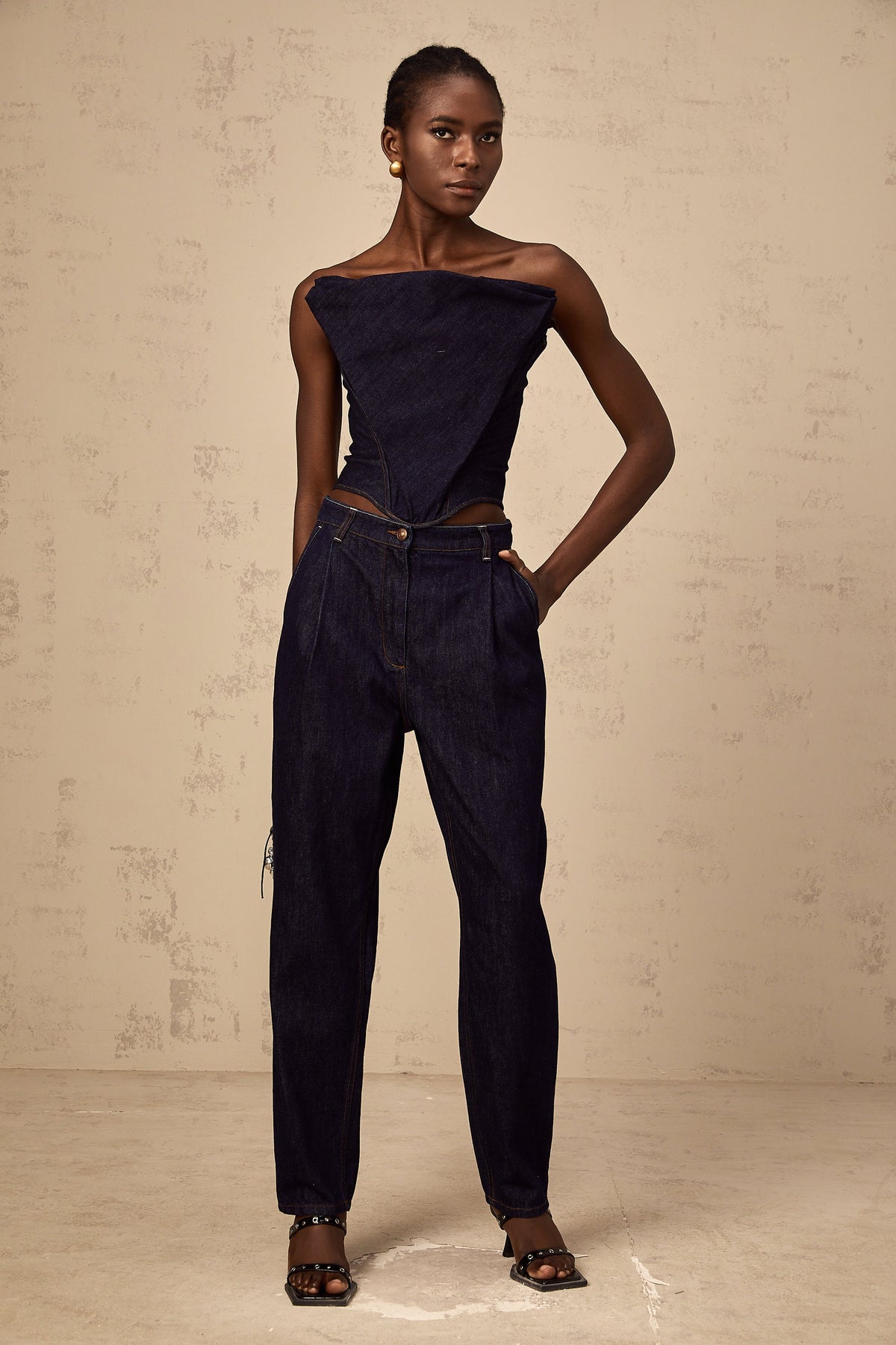 Kléber dark-blue off-shoulder denim top