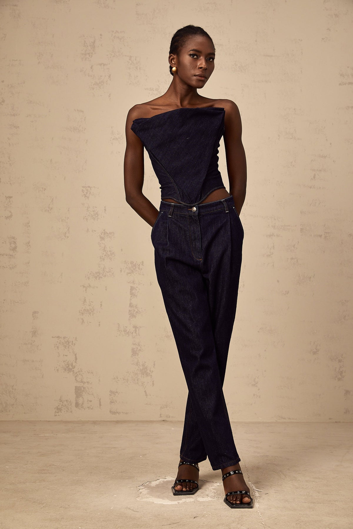 Kléber dark-blue off-shoulder denim top