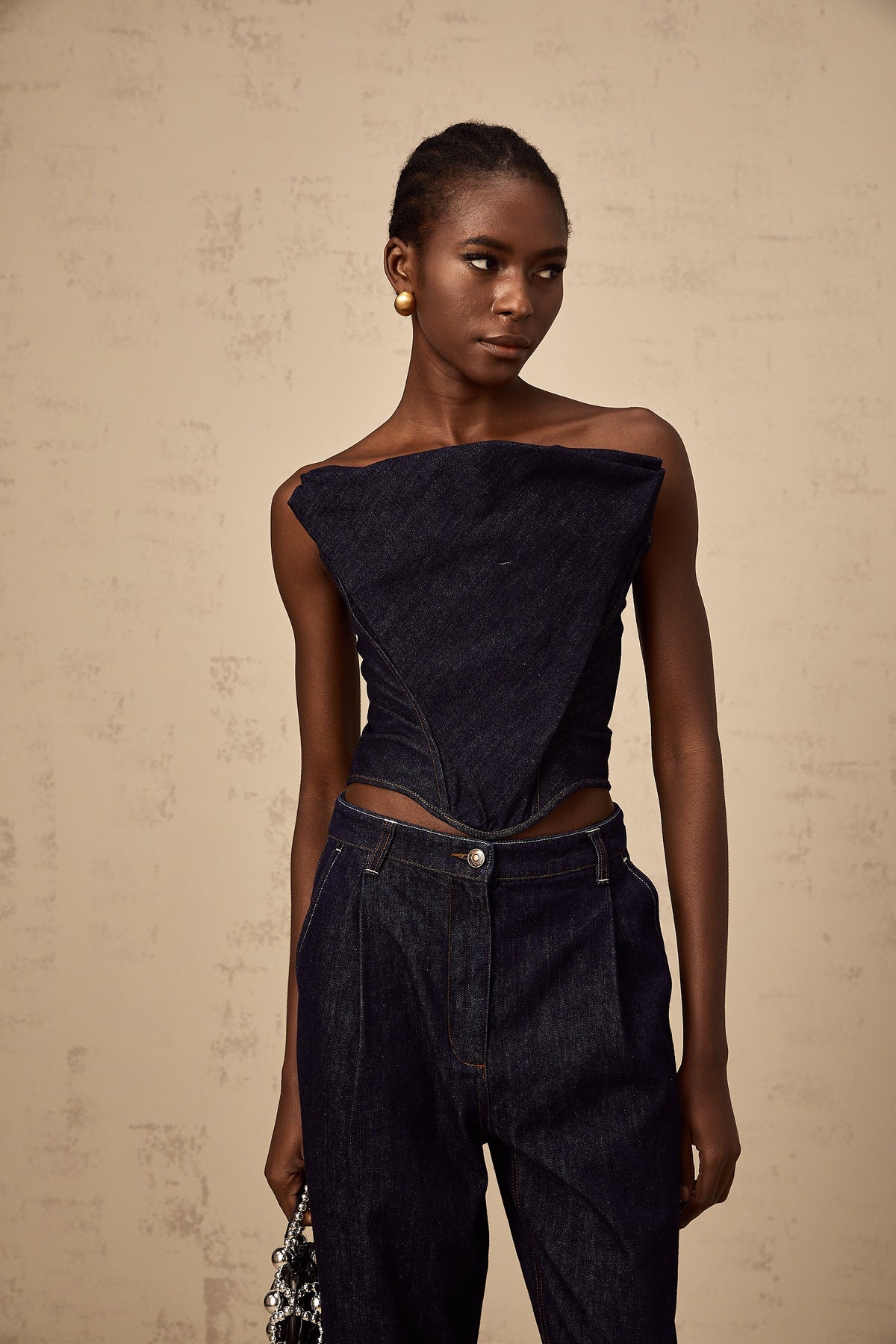 Kléber dark-blue off-shoulder denim top
