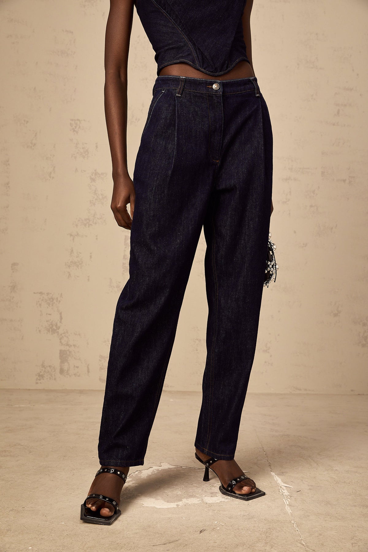 Danaé blue high-rise pleated-detail jeans