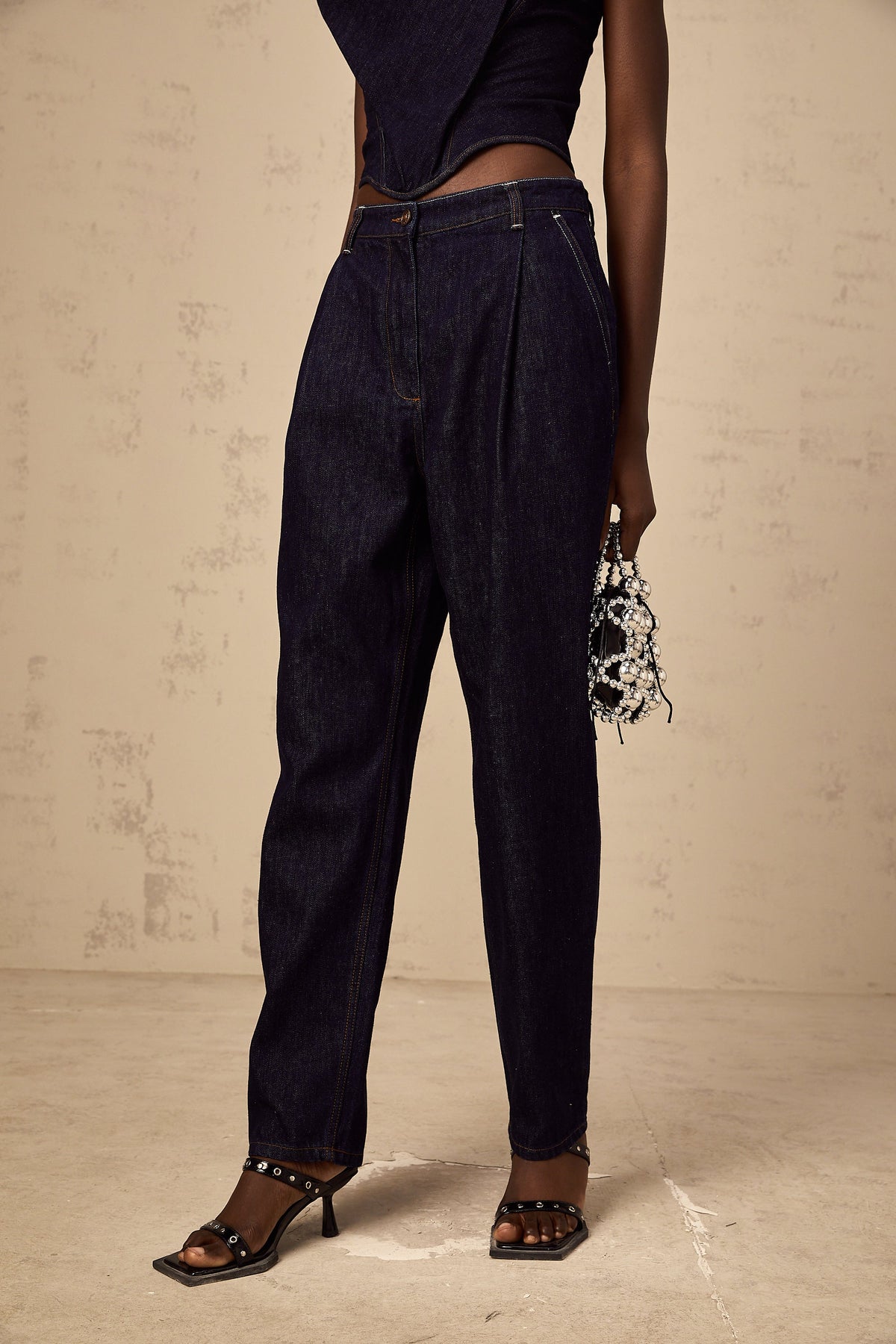 Danaé blue high-rise pleated-detail jeans