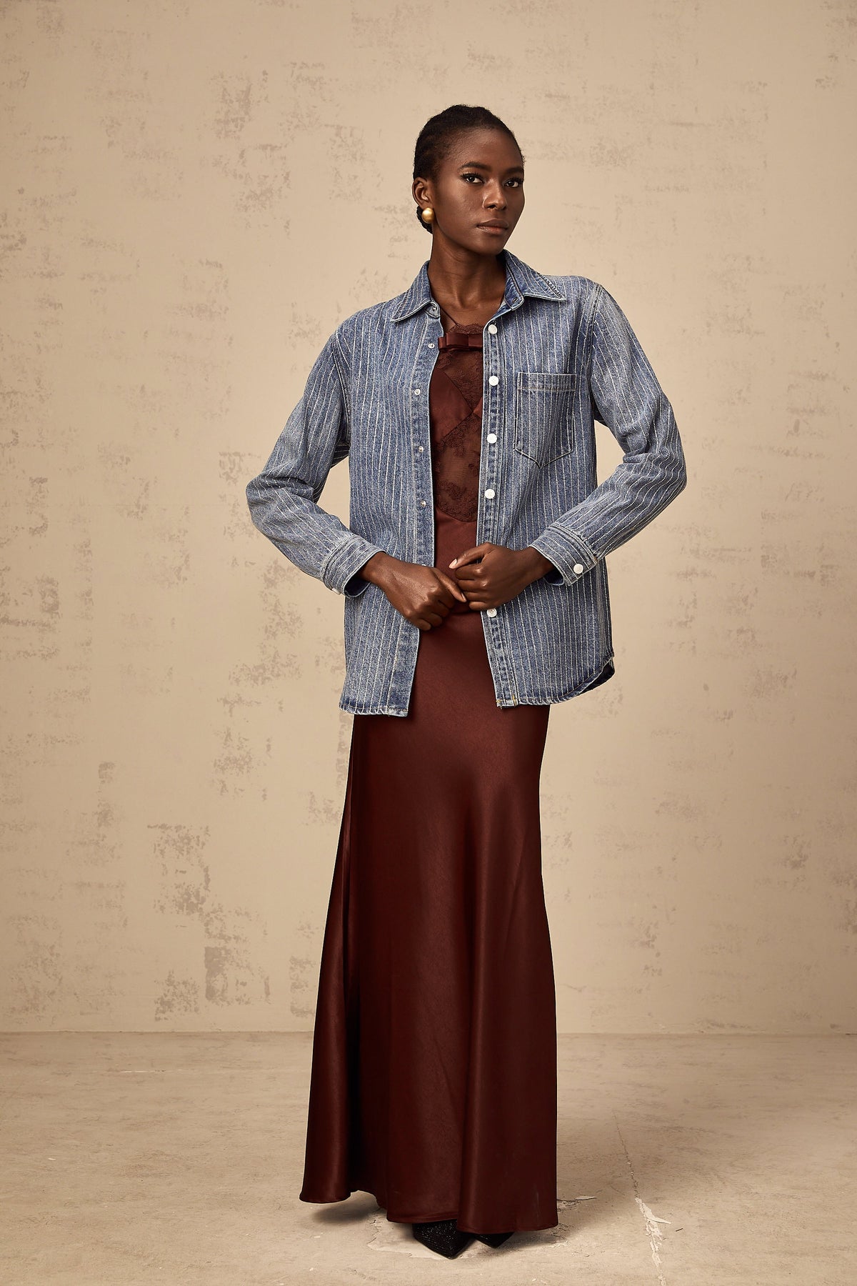 Joséphine blue embellished vertical-stripe denim shirt