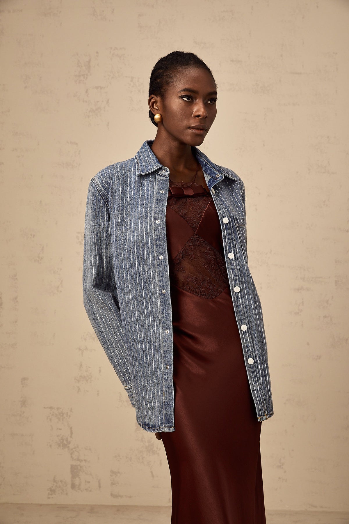 Joséphine blue embellished vertical-stripe denim shirt
