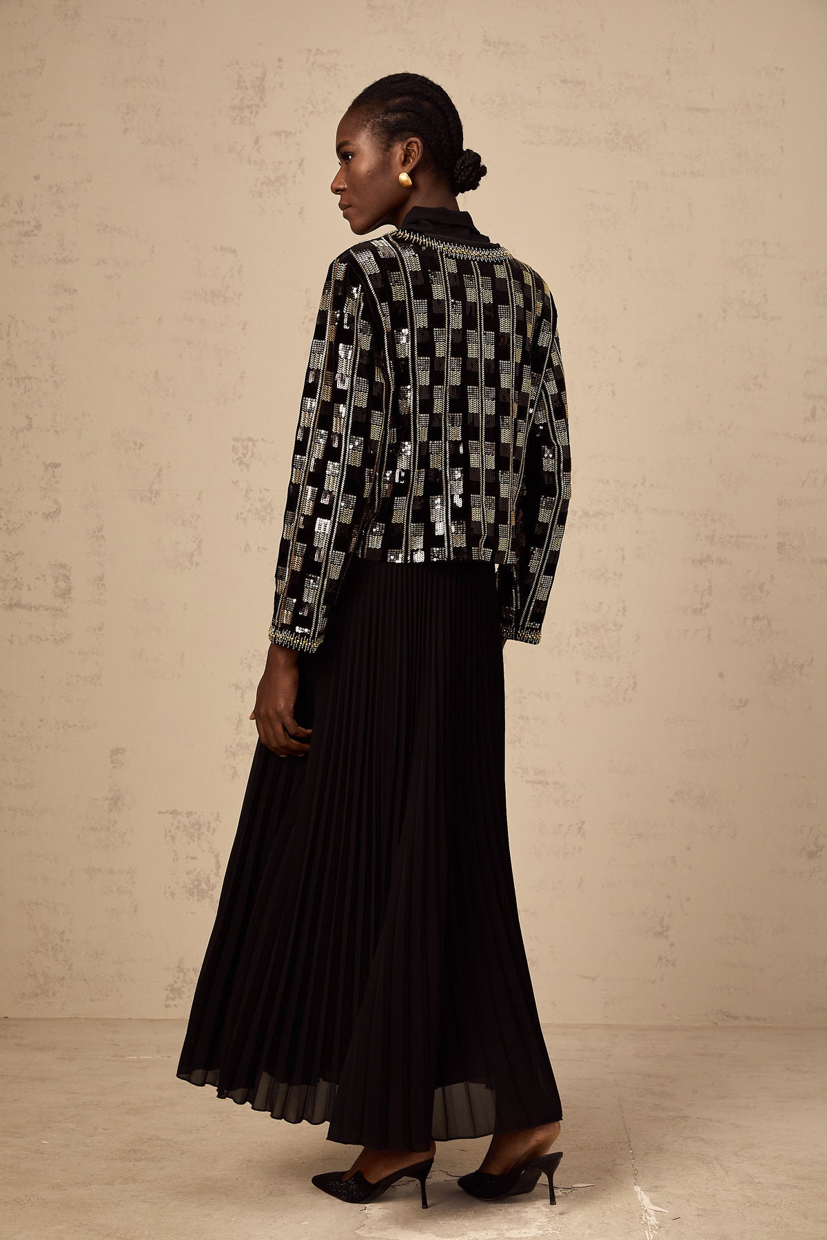 Éva check sequined cardigan & dress matching set