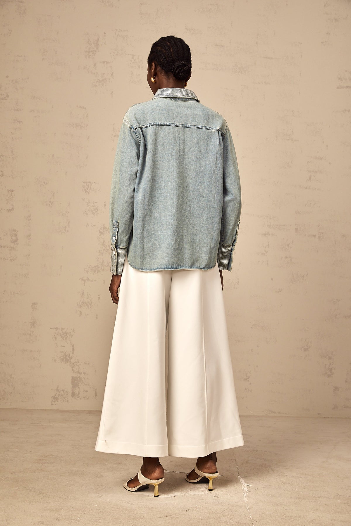 Flavie blue rhinestone-embellished denim shirt