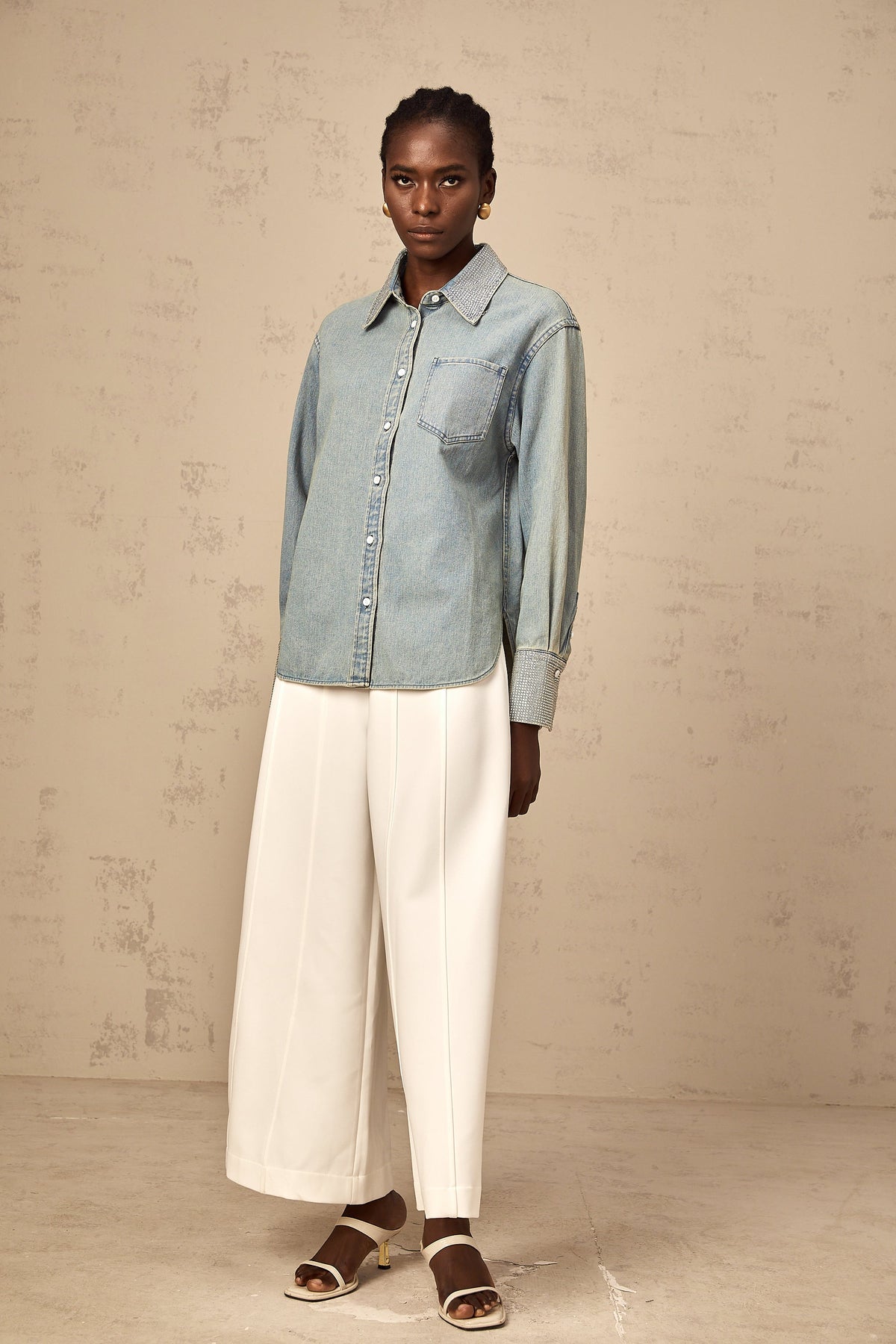 Flavie blue rhinestone-embellished denim shirt