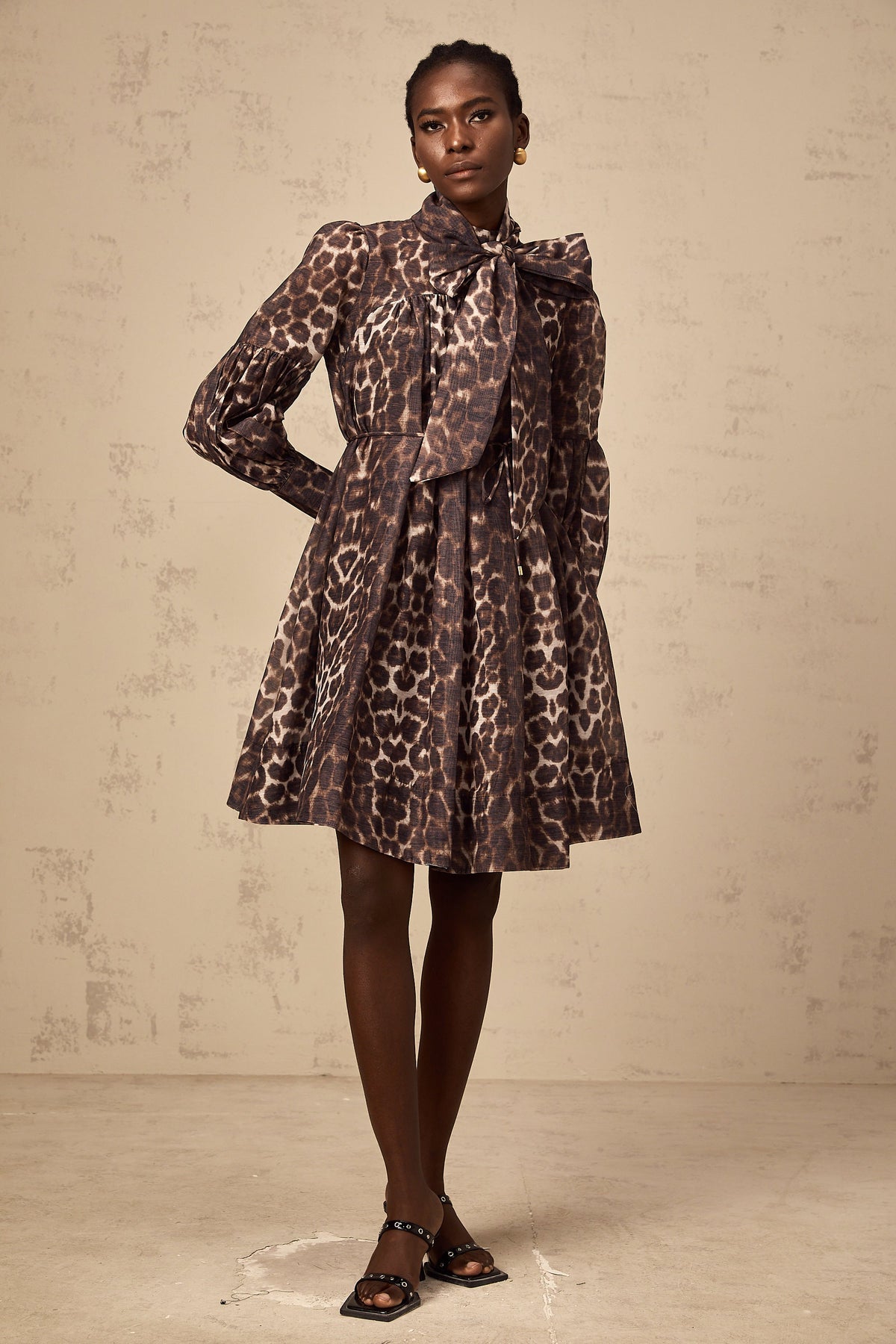 Xylène brown bowknot leopard-print mini dress