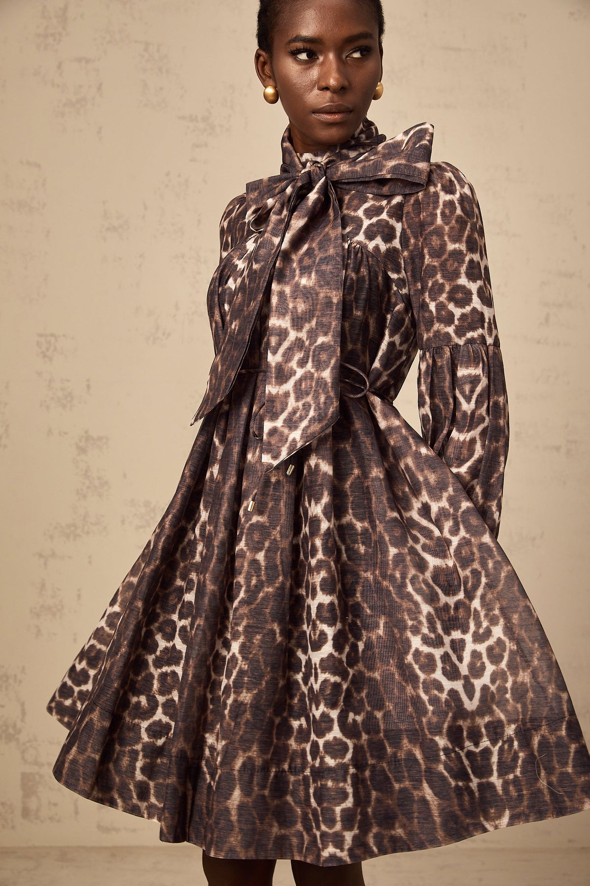 Xylène brown bowknot leopard-print mini dress