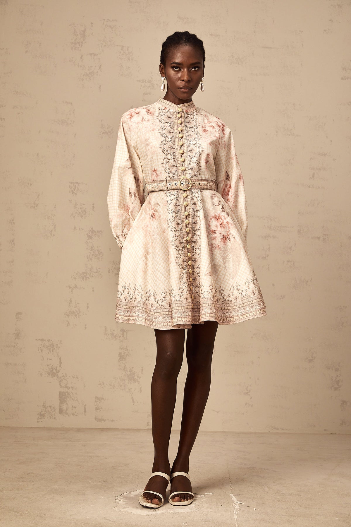 Quincia belted floral-print mini dress