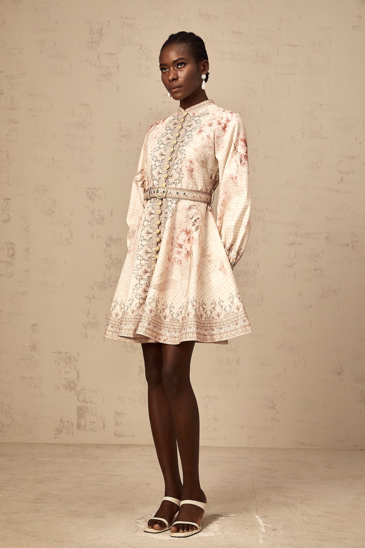 Quincia belted floral-print mini dress