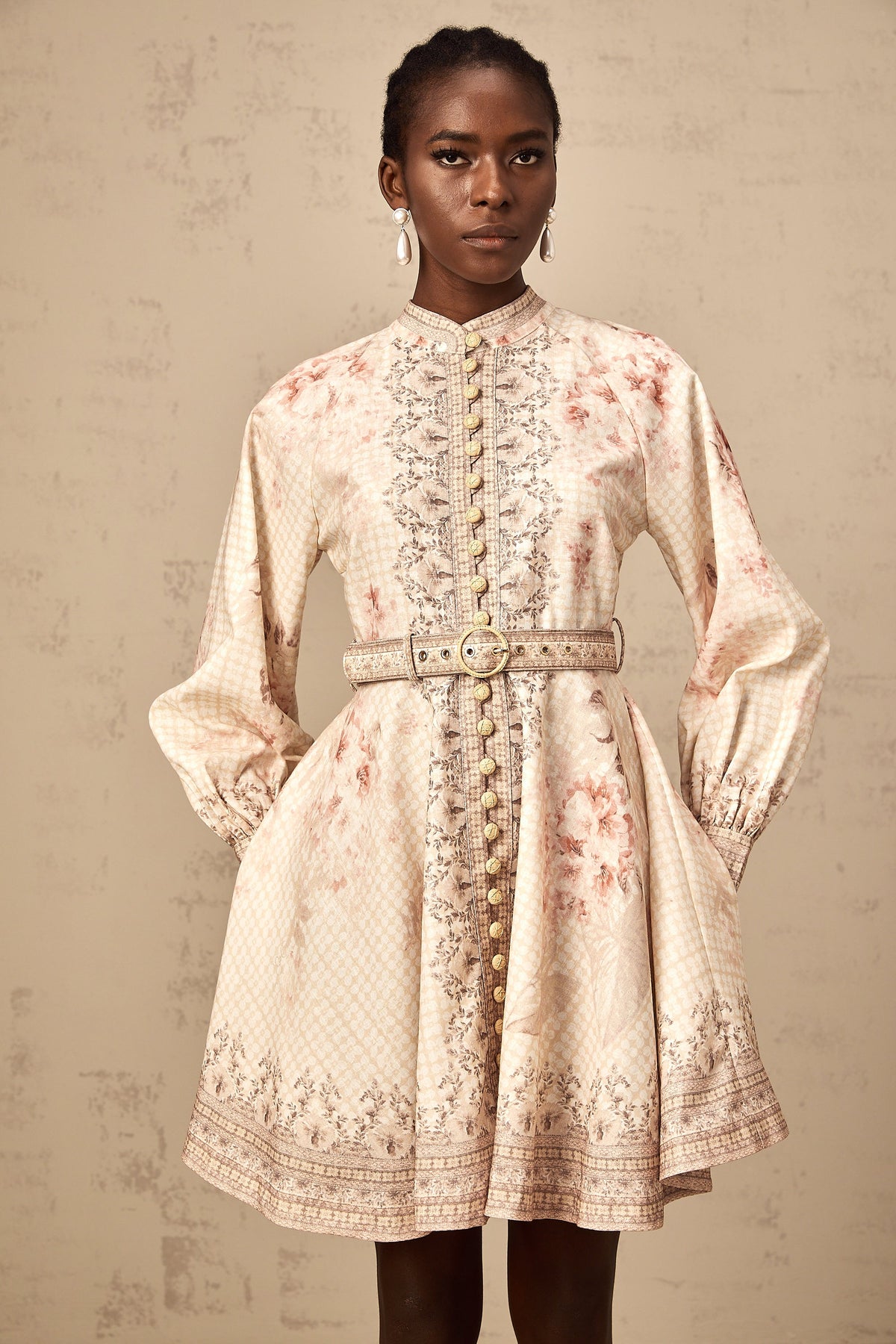 Quincia belted floral-print mini dress