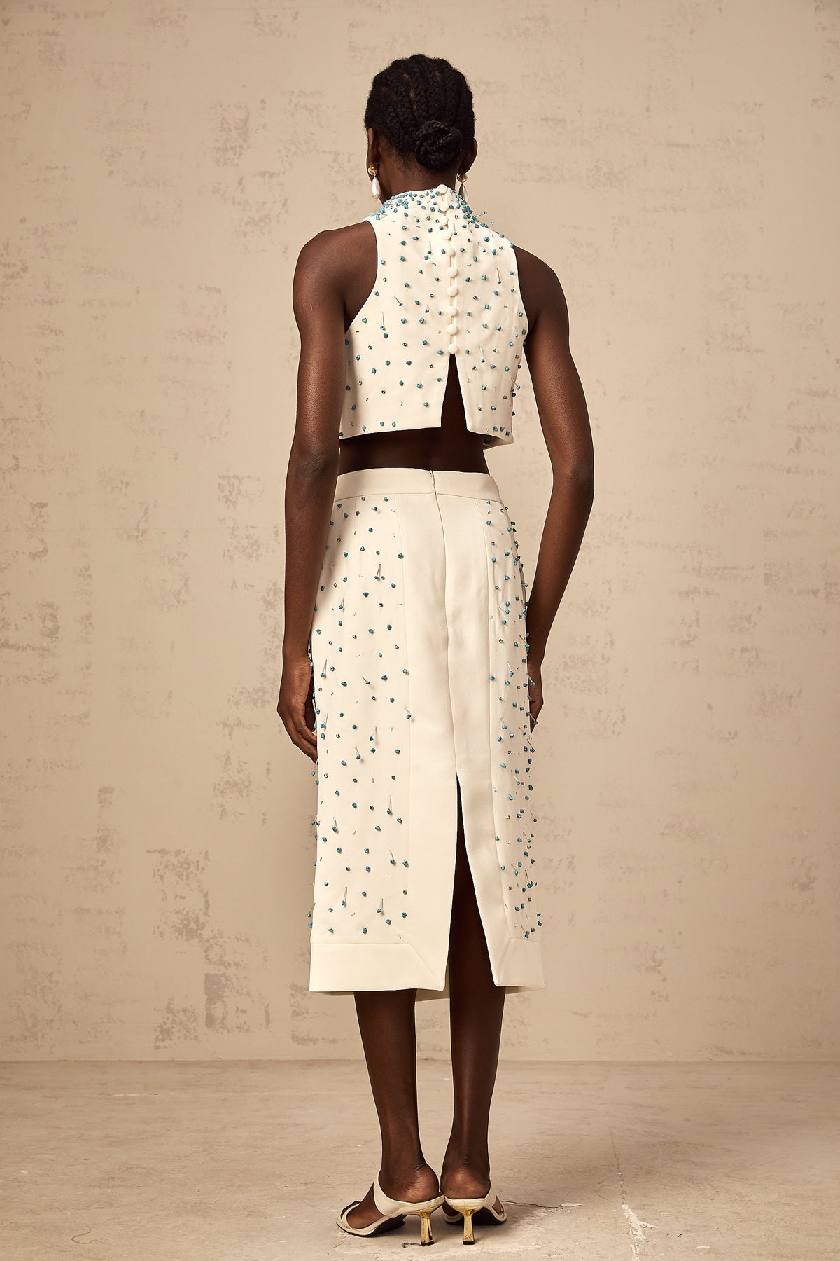 Clothilde off-white embellished top & skirt matching set
