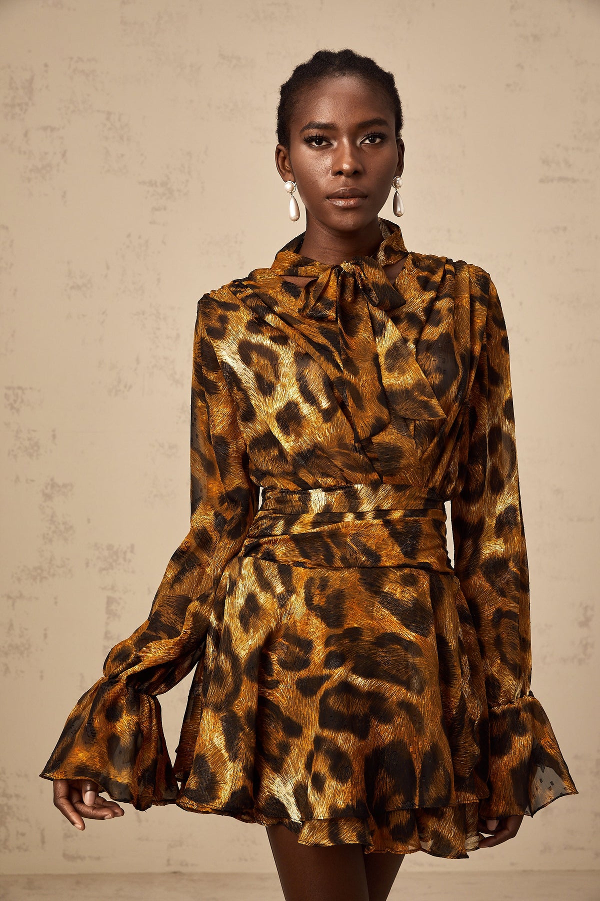 Alizée brown leopard-print flounce mini dress