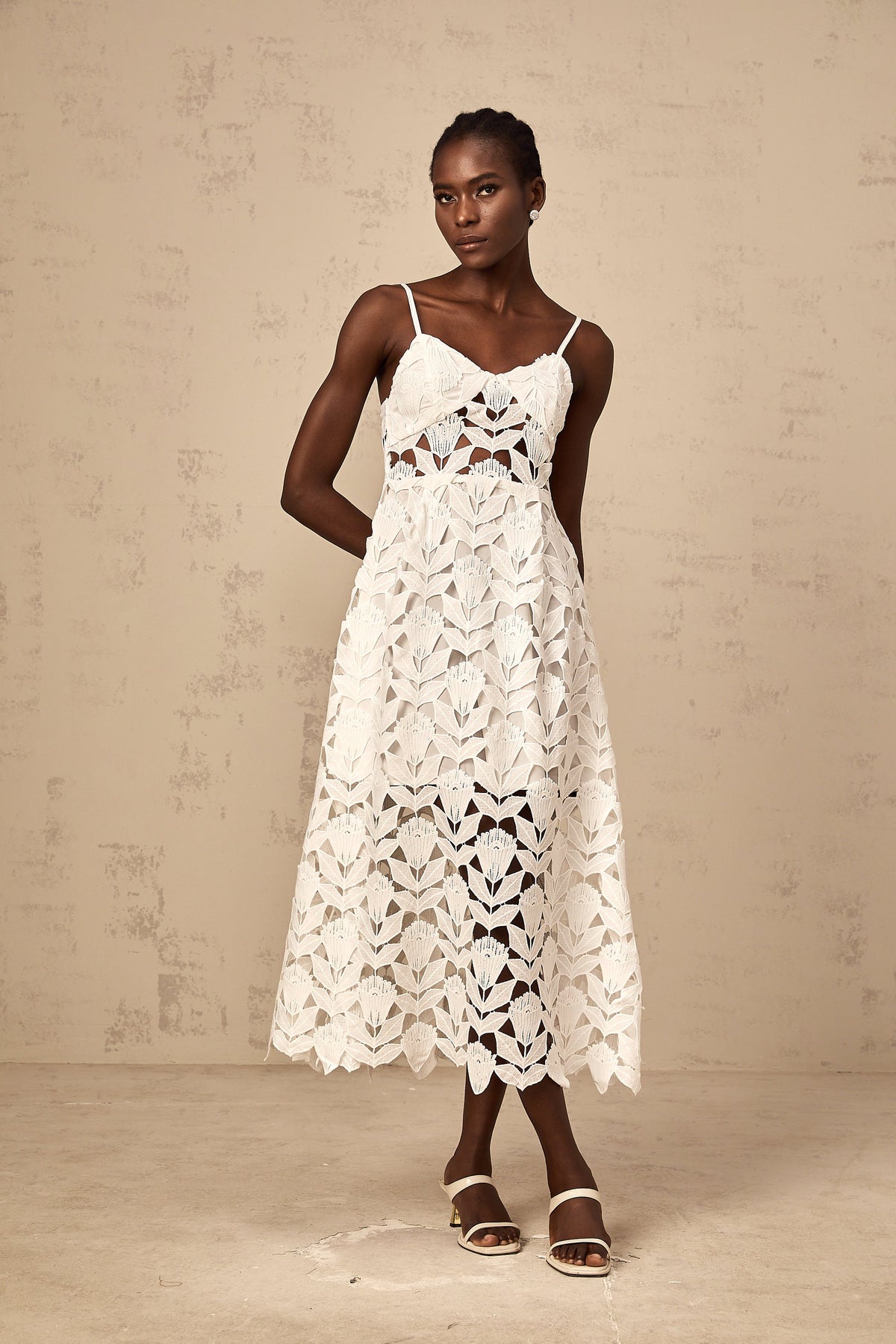 Delphine white cut-out lace midi dress (Final Sale)