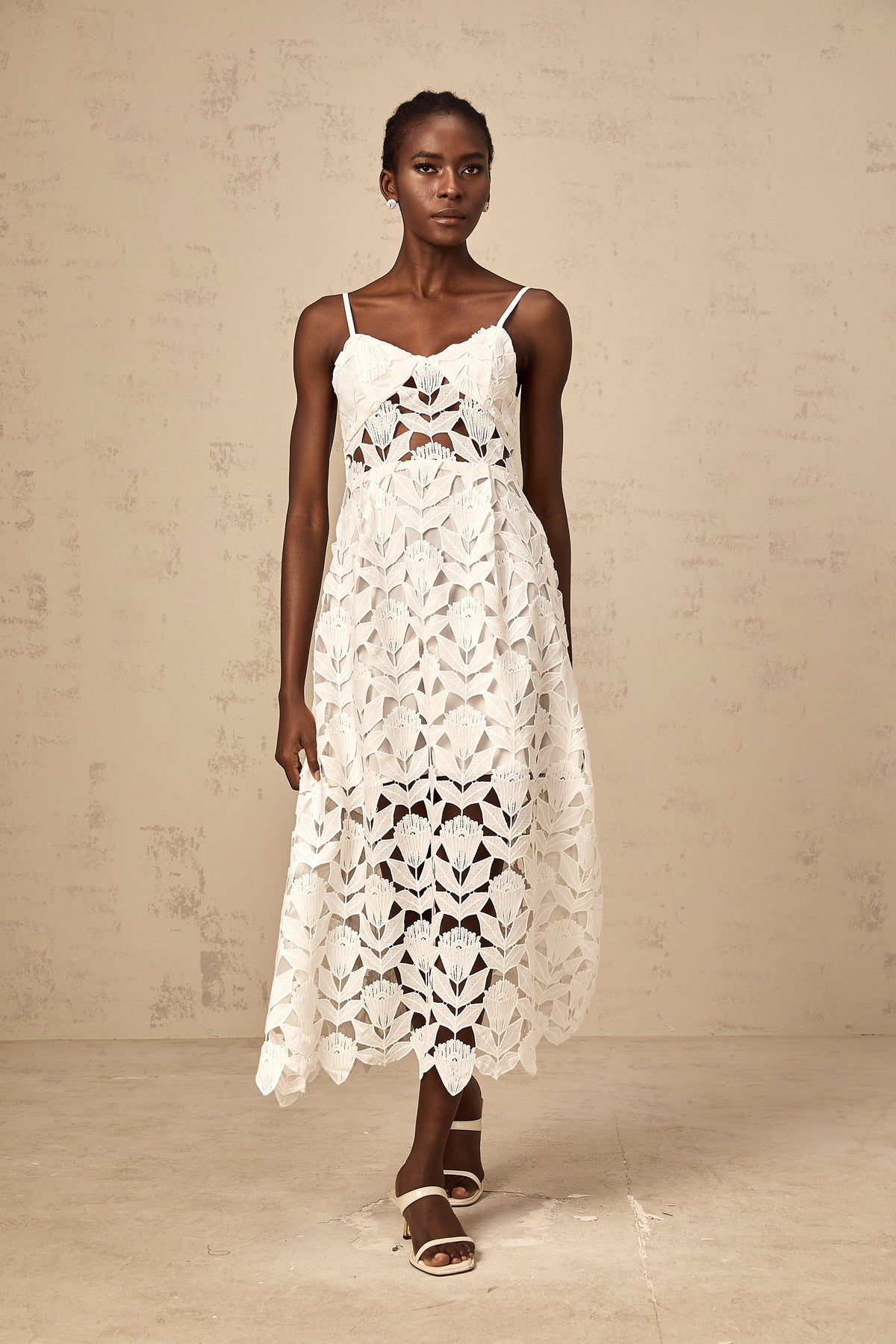Delphine white cut-out lace midi dress