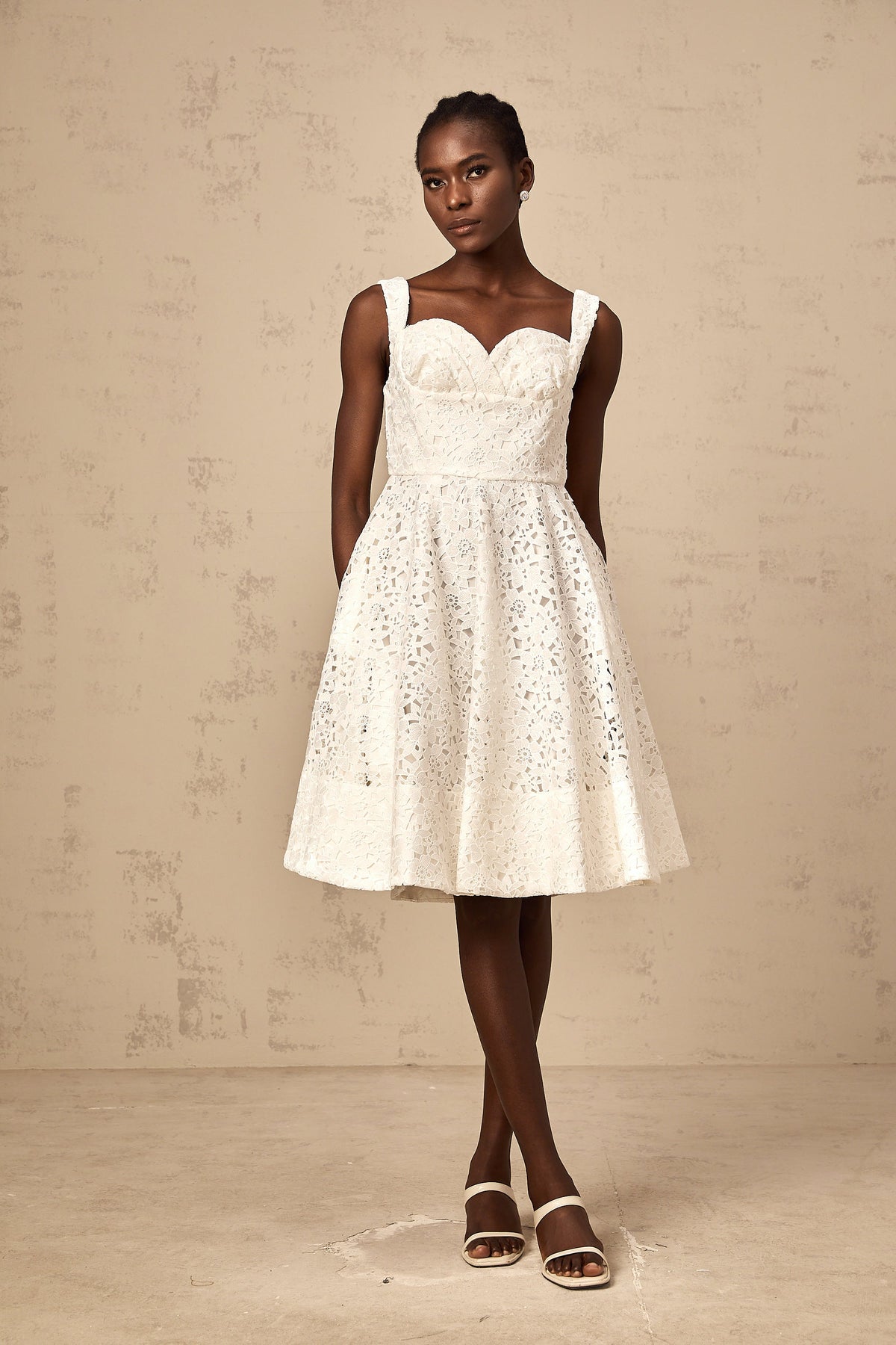 Nicolette white floral-lace midi dress